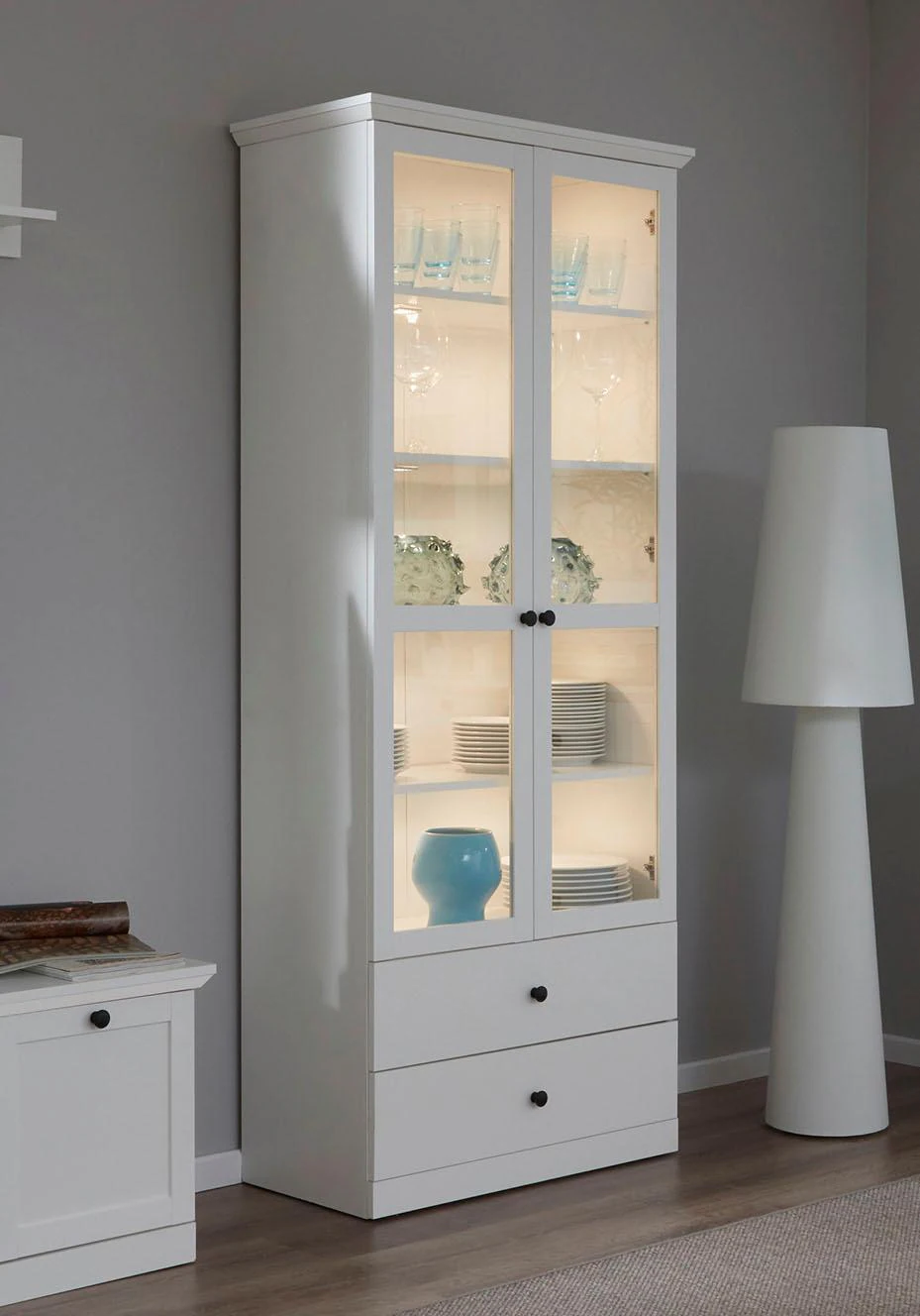 Home affaire Vitrine "Örebro", Vitrine mit 2 Türen, 2 Schubkasten & Soft-Cl günstig online kaufen