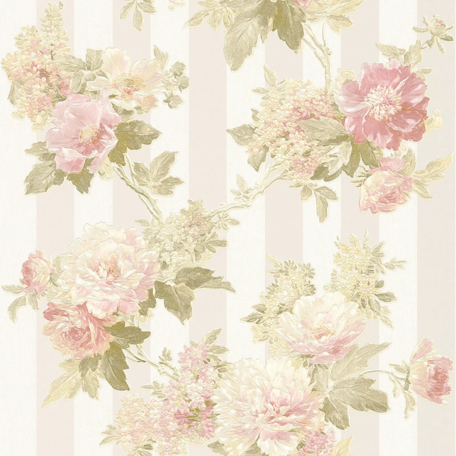 Bricoflor Gestreifte Tapete mit Rosen Vlies Streifentapete mit Blumen in Cr günstig online kaufen