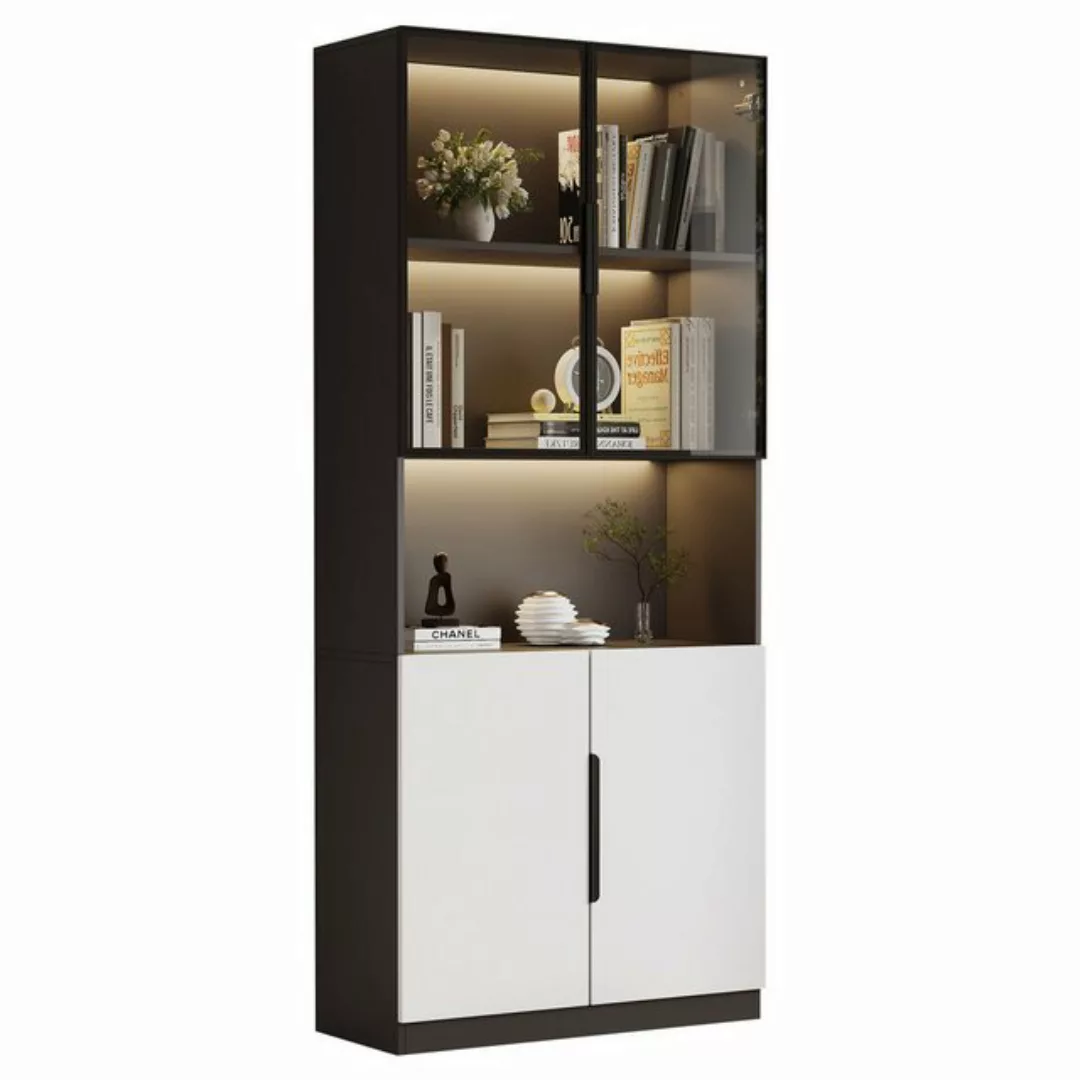 BlingBin Vitrine Moderne Minimalistische Standvitrine mit Glastüren und LED günstig online kaufen