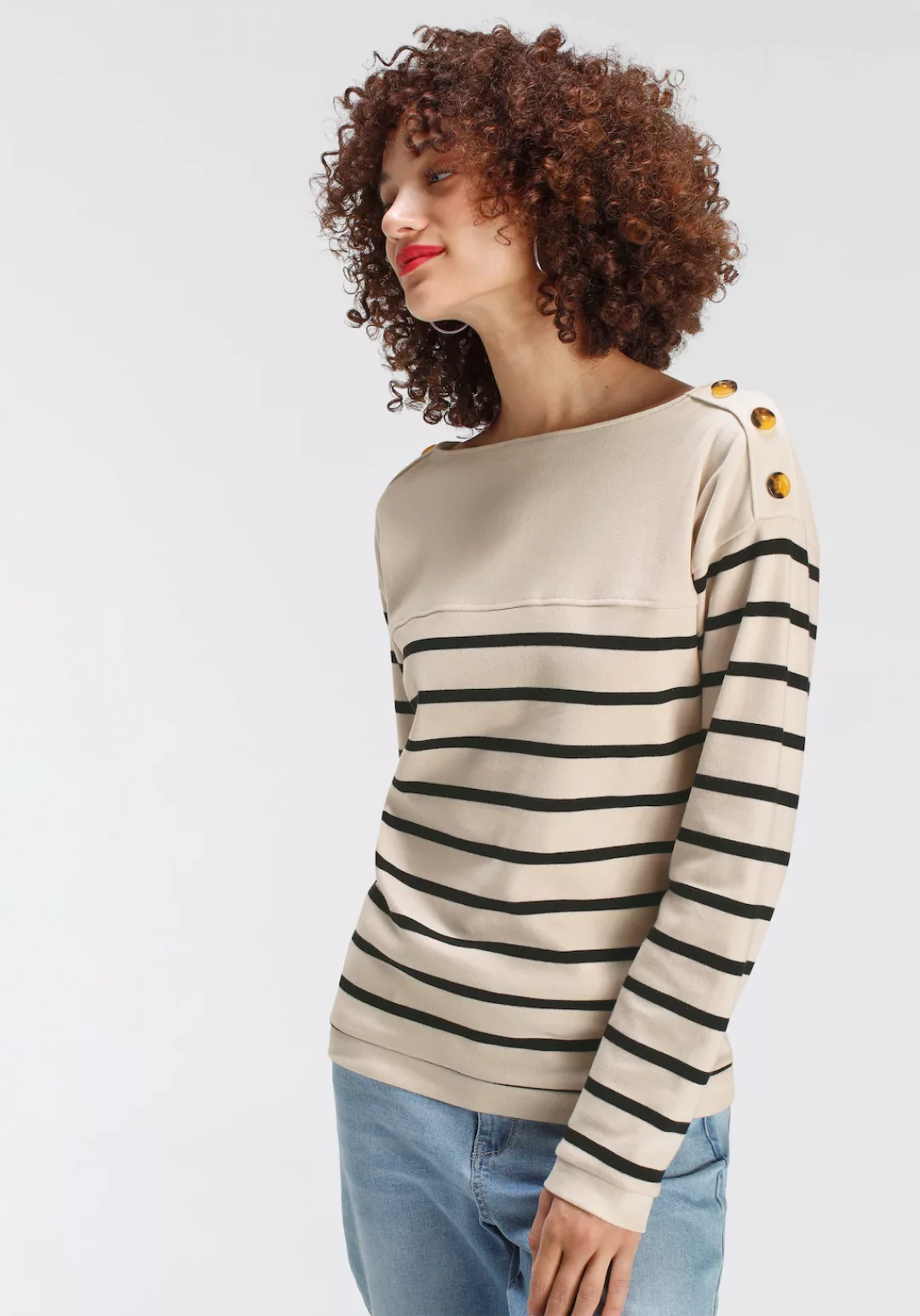 AJC Sweatshirt mit Zierknöpfen auf der Schulterpartie - NEUE KOLLEKTION günstig online kaufen
