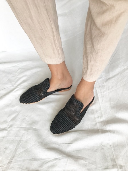 Vegane Raffia Slipper Babouche - Rabat Schwarz günstig online kaufen