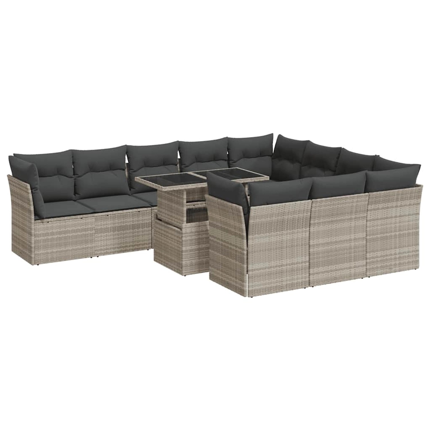 vidaXL 11-Tlg Garten-Sofagarnitur mit Kissen Hellgrau Poly Rattan 3326233 günstig online kaufen