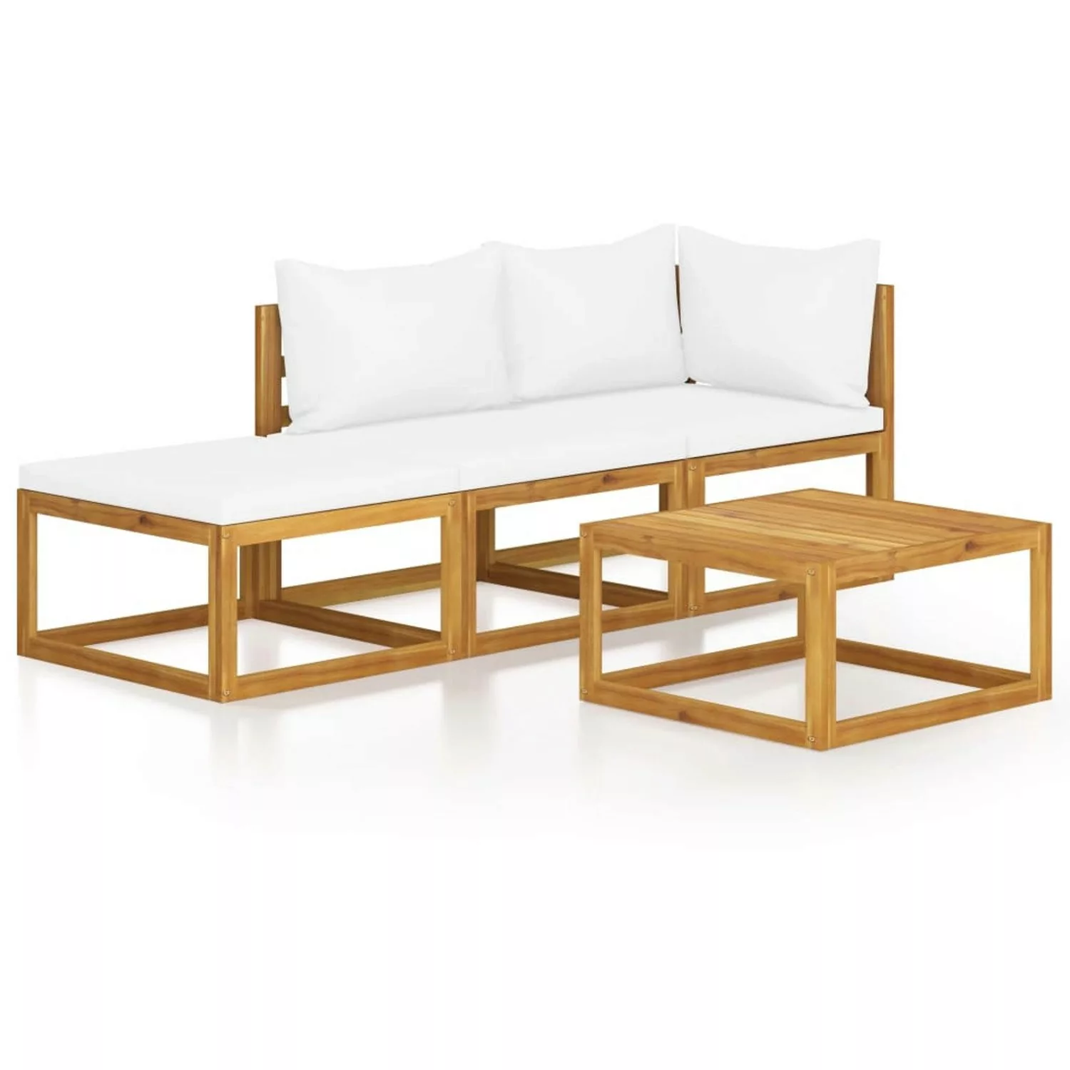 4-tlg. Garten-lounge-set Mit Auflagen Creme Massivholz Akazie günstig online kaufen