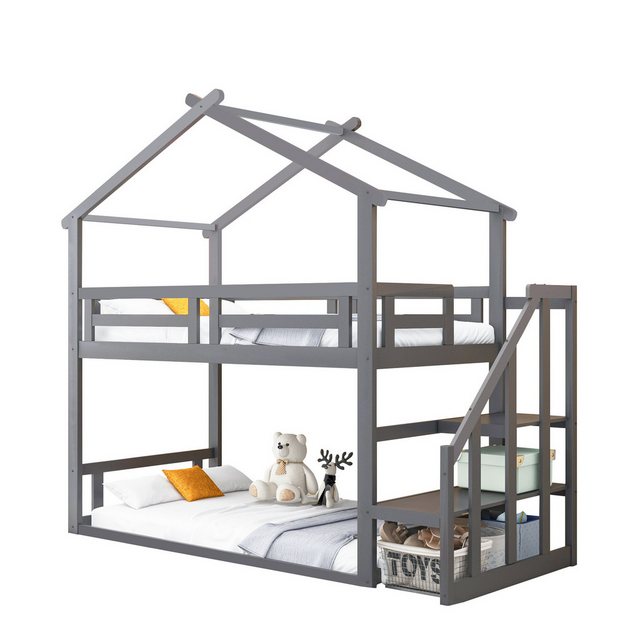 Flieks Etagenbett, Kinderbett Hochbett mit oberem Lattenrost und Treppe 90x günstig online kaufen