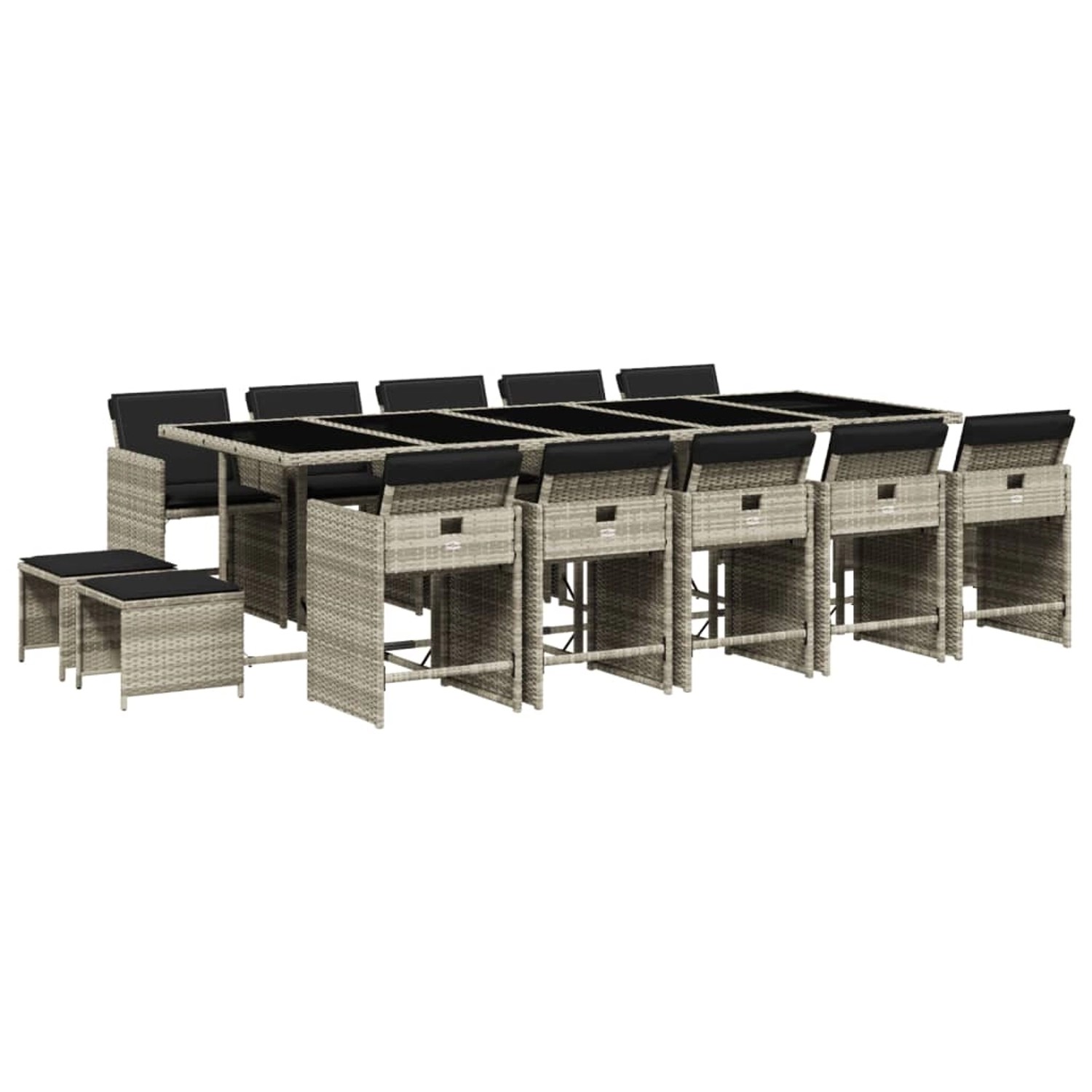 vidaXL 15-Tlg Garten-Essgruppe mit Kissen Hellgrau Poly Rattan 3211175 günstig online kaufen