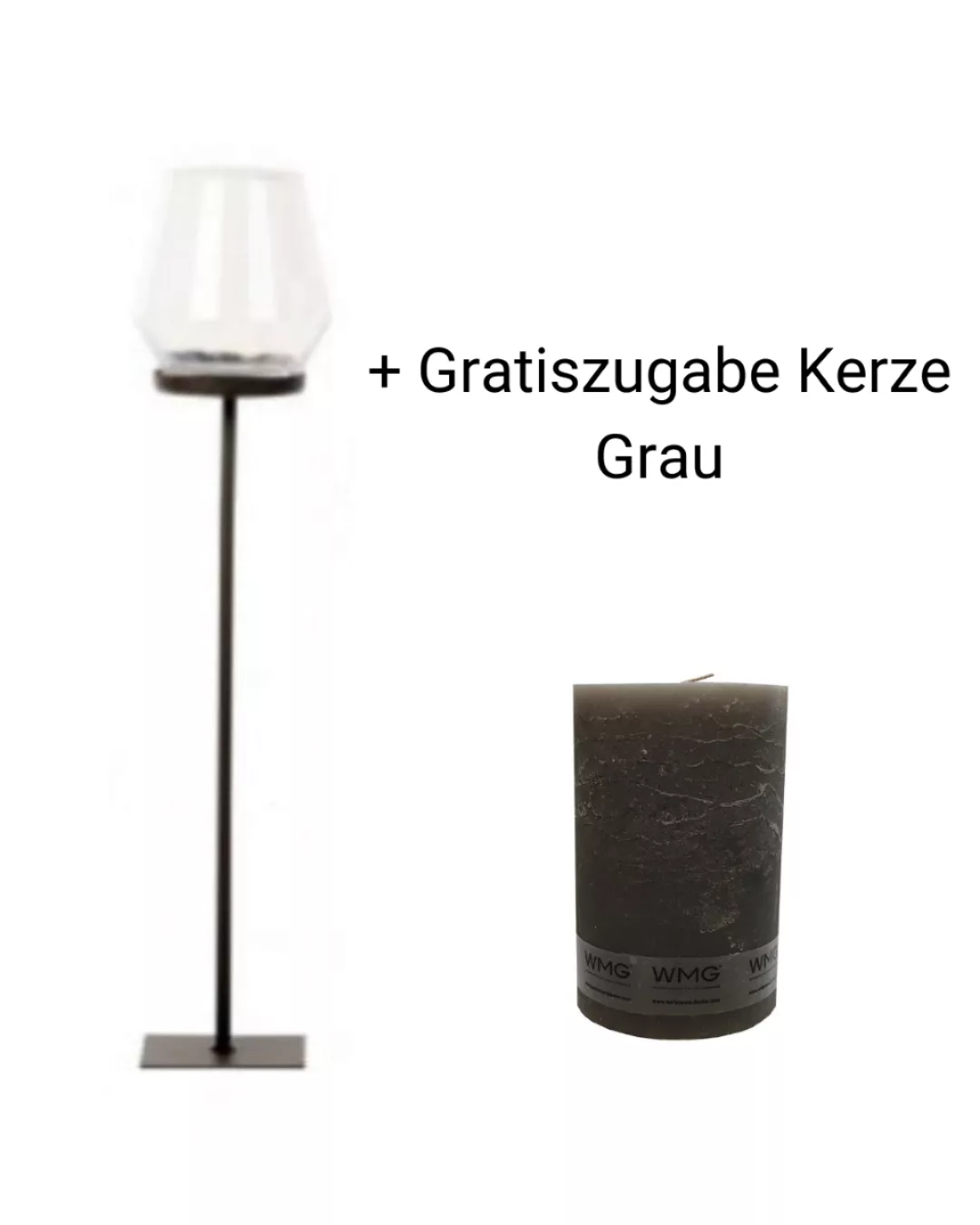 Eisen Windlicht Laurentius Höhe 135 cm + Gratiszugabe Kerze Grau günstig online kaufen