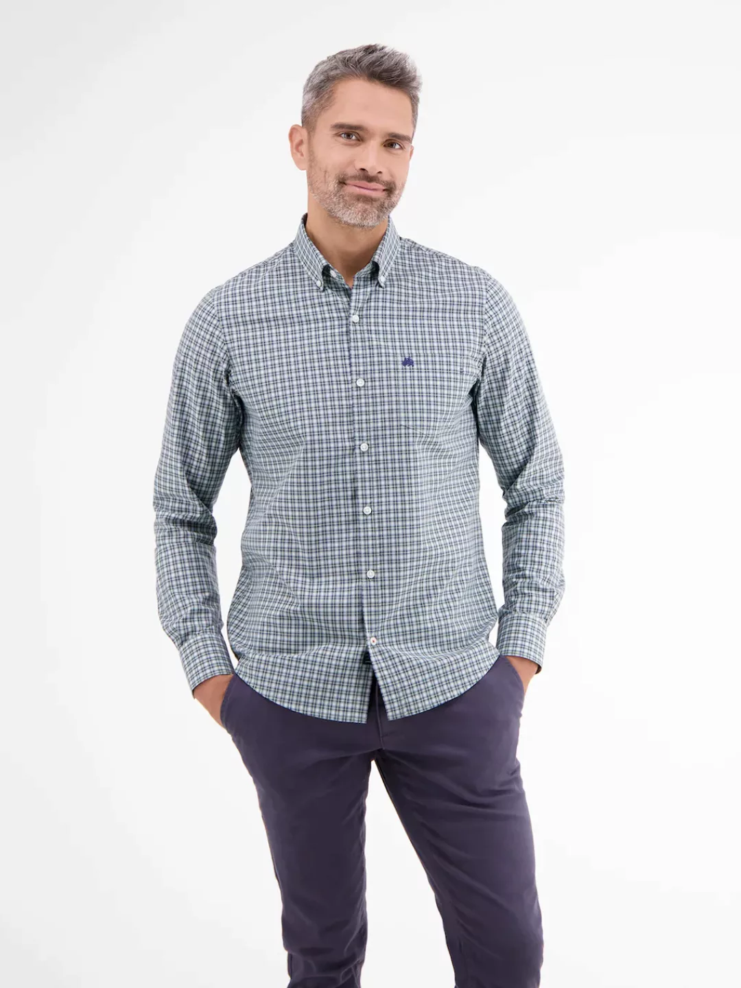 LERROS Langarmhemd "LERROS Button-Down-Hemd mit Minimal-Check" günstig online kaufen