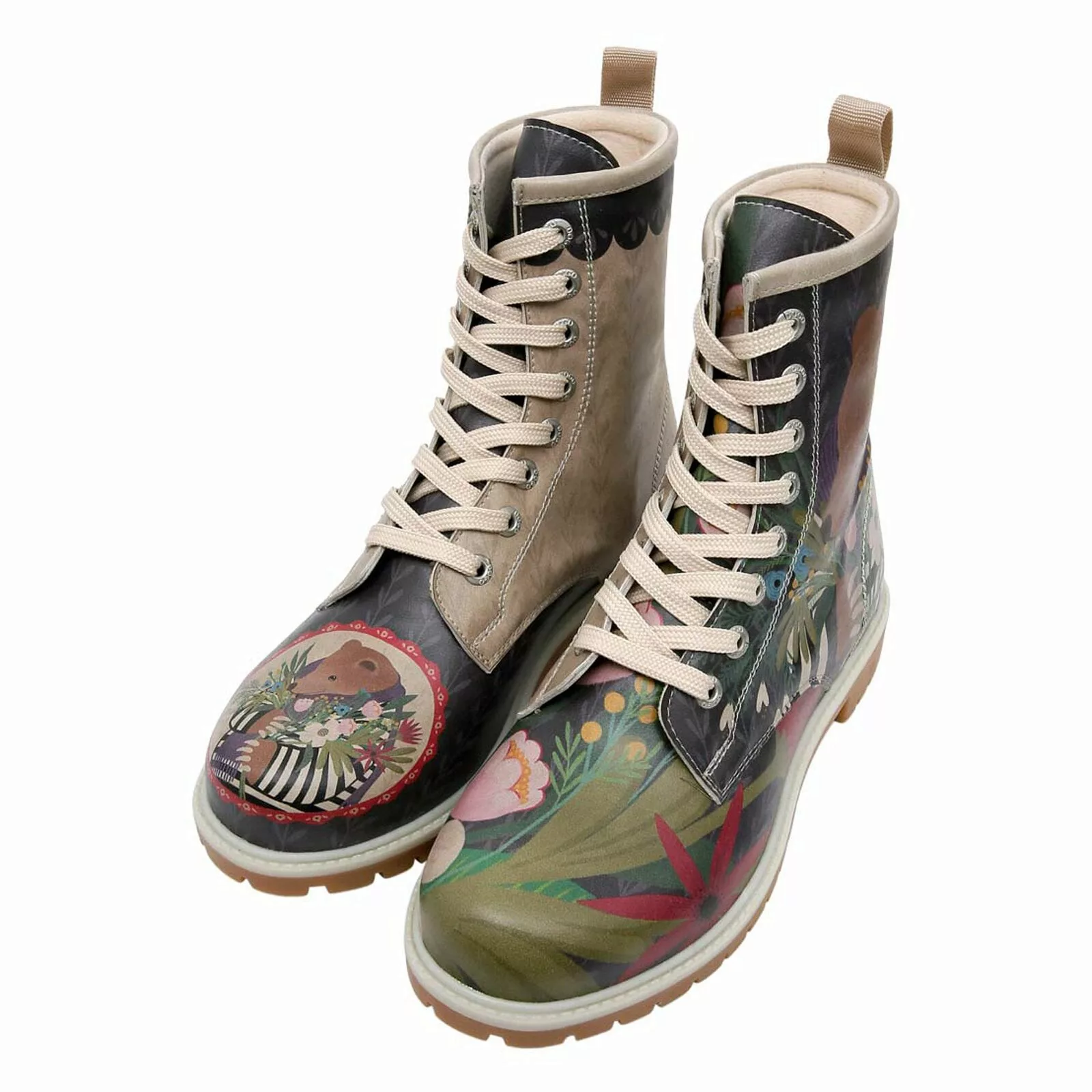 DOGO Schnürboots "Damen Boots Bear and Flowers Vegan Damen Boots / female", günstig online kaufen