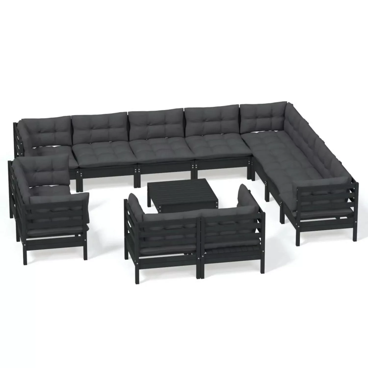 13-tlg. Garten-lounge-set Mit Kissen Schwarz Massivholz Kiefer günstig online kaufen