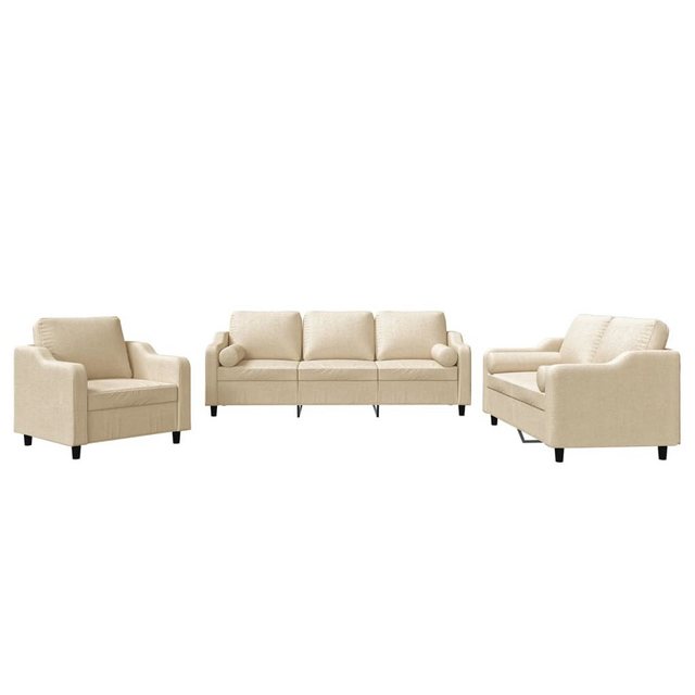 vidaXL Sofa Sofagarnitur Set mit Kissen Stoff, 3-tlg., Creme günstig online kaufen