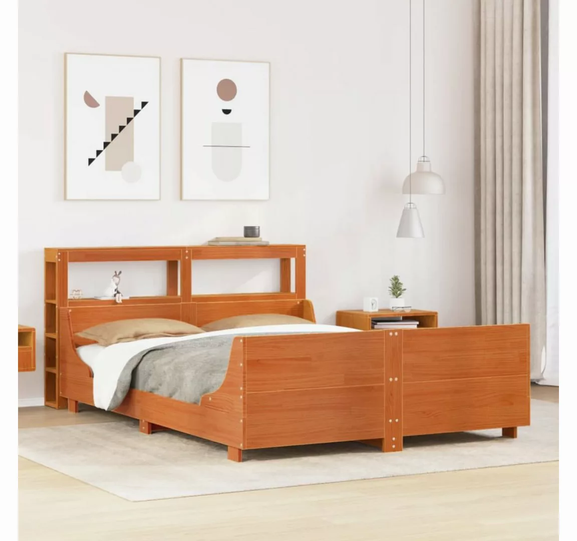 vidaXL Bett, Massivholzbett ohne Matratze Wachsbraun 140x190 cm Kiefernholz günstig online kaufen