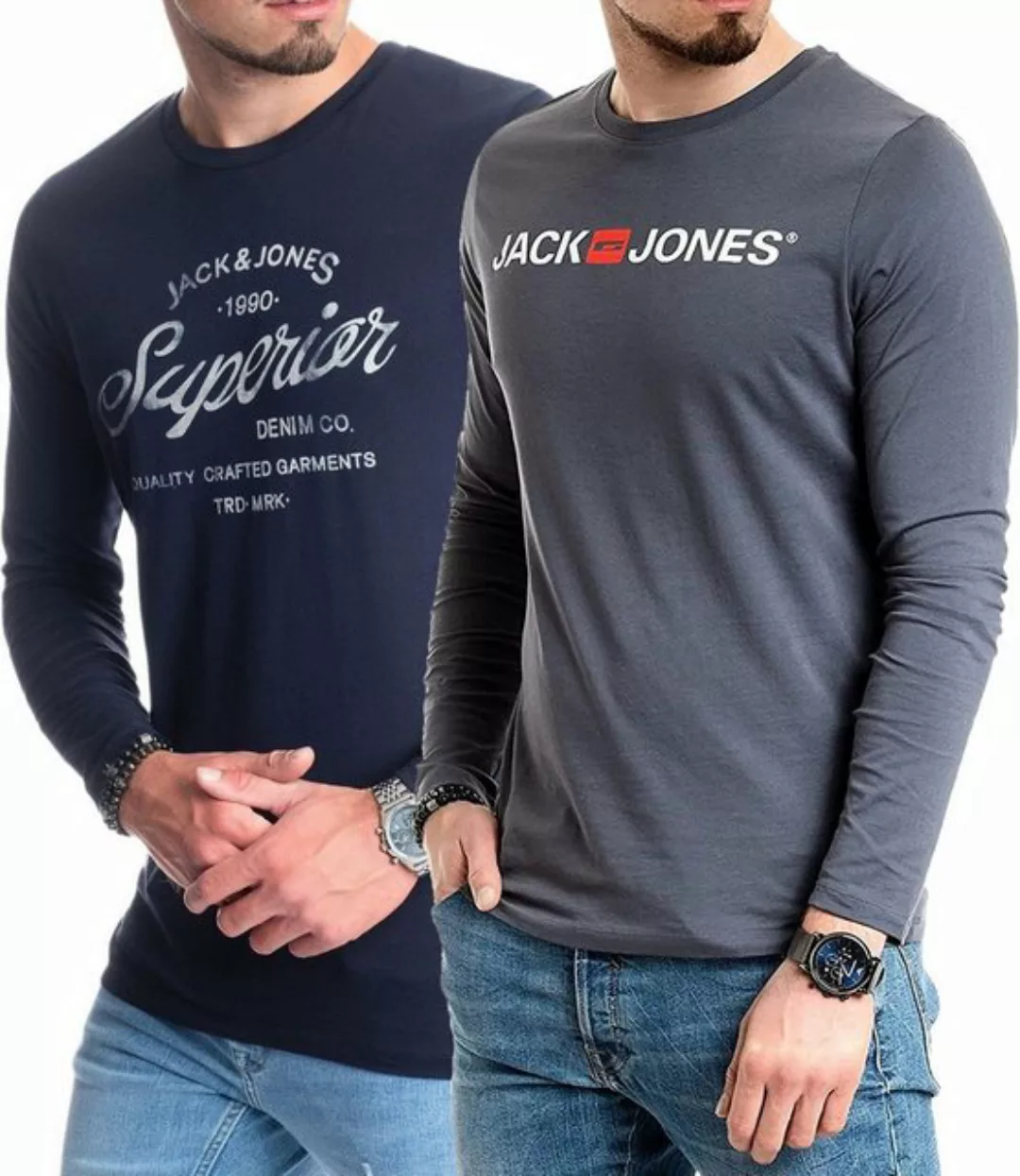 Jack & Jones Langarmshirt basic Regular Shirt mit Printdruck im 2er Set günstig online kaufen