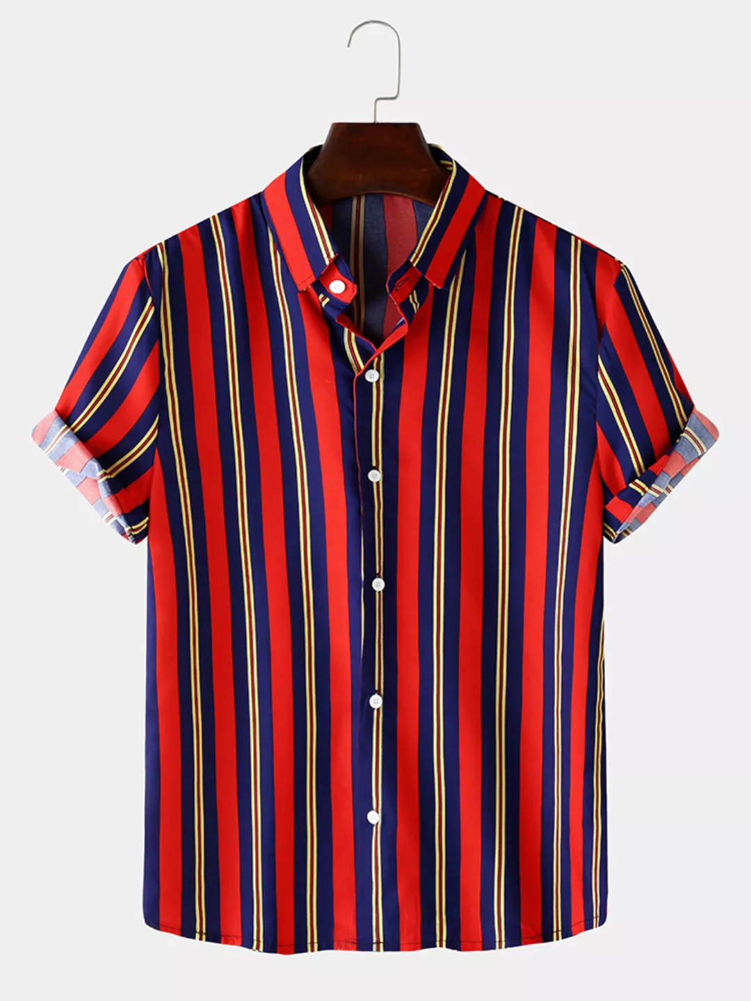 Herren Colorful Stripes Print Turn Down Kragen Light Loose Shirts günstig online kaufen