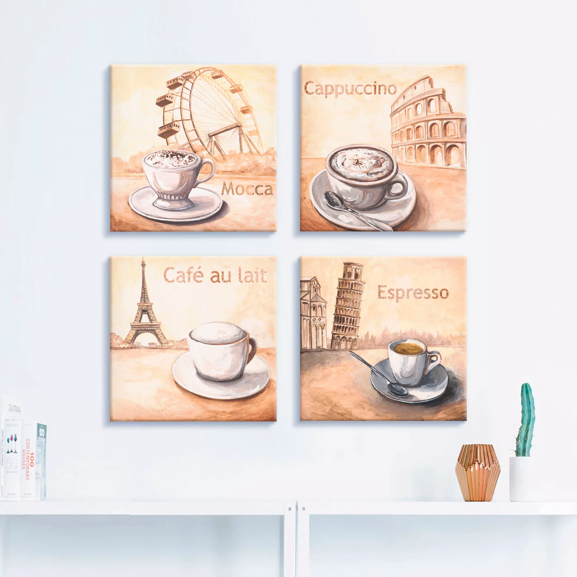 Artland Leinwandbild "Mocca Cappuccino Café au lait Espresso", Getränke, (4 günstig online kaufen