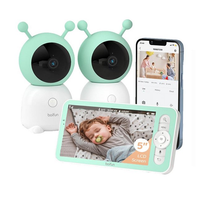 Boifun Video-Babyphone Babyphone mit 2 Kameras 2K/3MP, 5 Zoll WiFi Video Ba günstig online kaufen