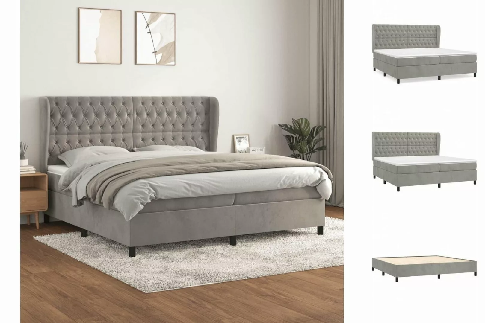 vidaXL Boxspringbett Boxspringbett mit Matratze Hellgrau 200x200 cm Samt Be günstig online kaufen