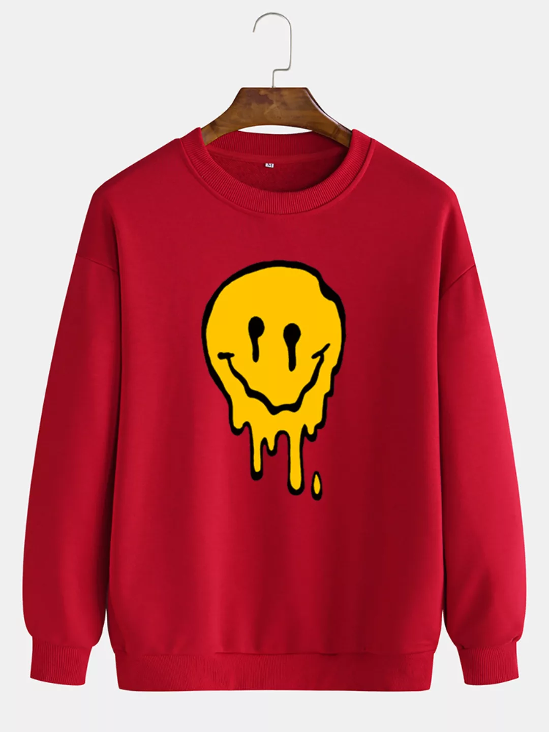 Mens Funny Smile Face Brustdruck Solid Casual Loose Pullover Sweatshirts günstig online kaufen