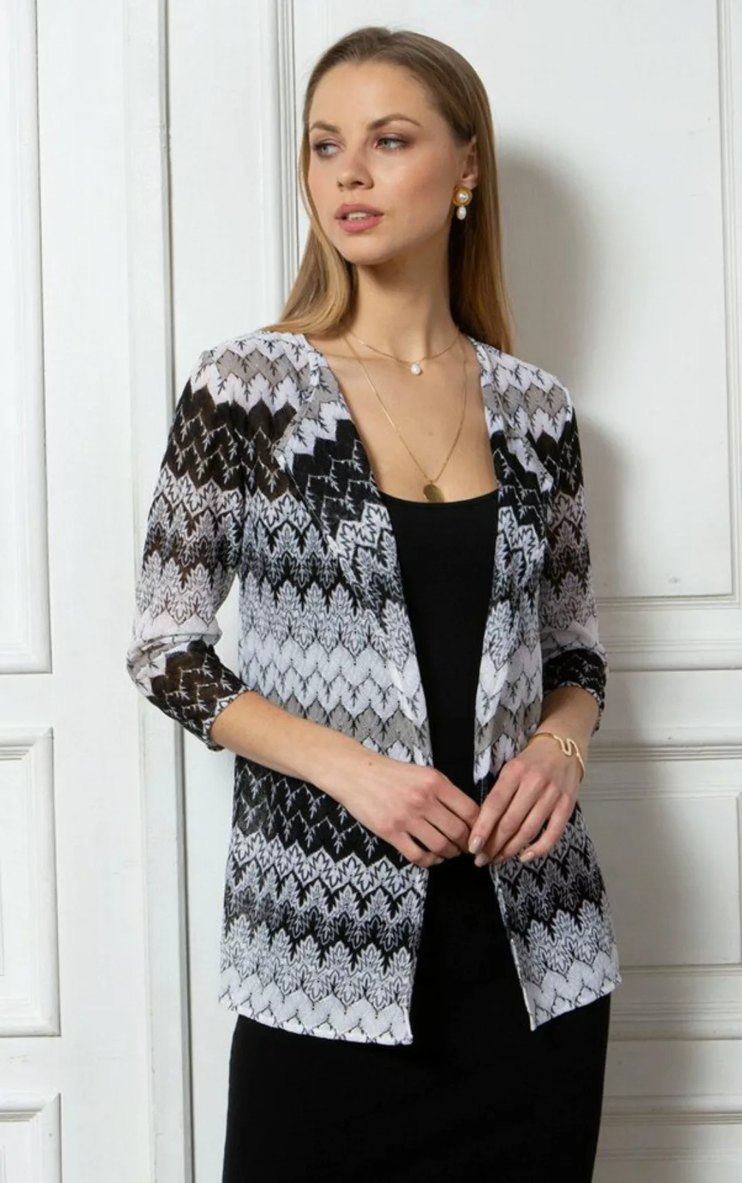 Passioni Cardigan Cardigan mit Strickmuster in Schwarz-Weiß günstig online kaufen