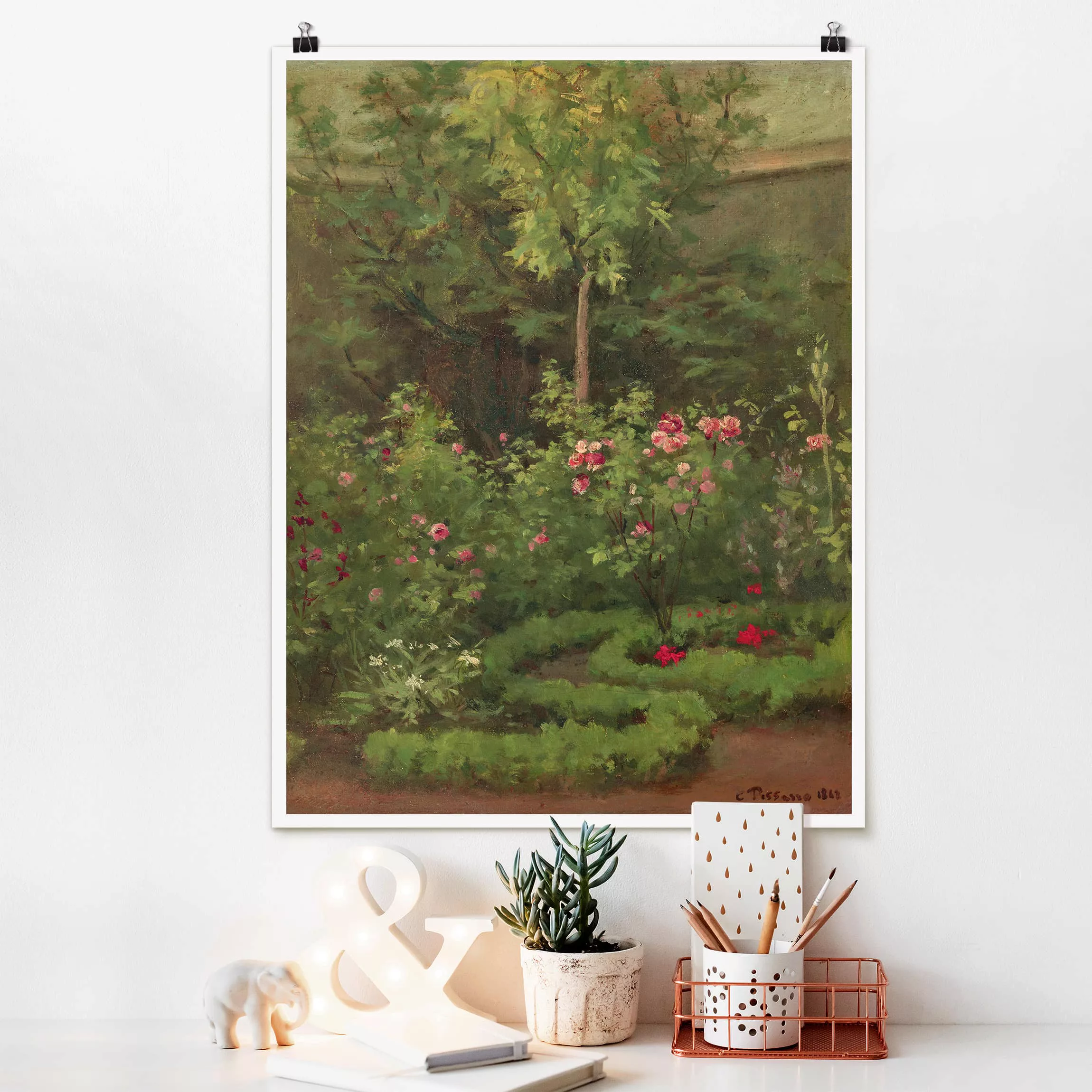 Poster Kunstdruck - Hochformat Camille Pissarro - Ein Rosengarten günstig online kaufen