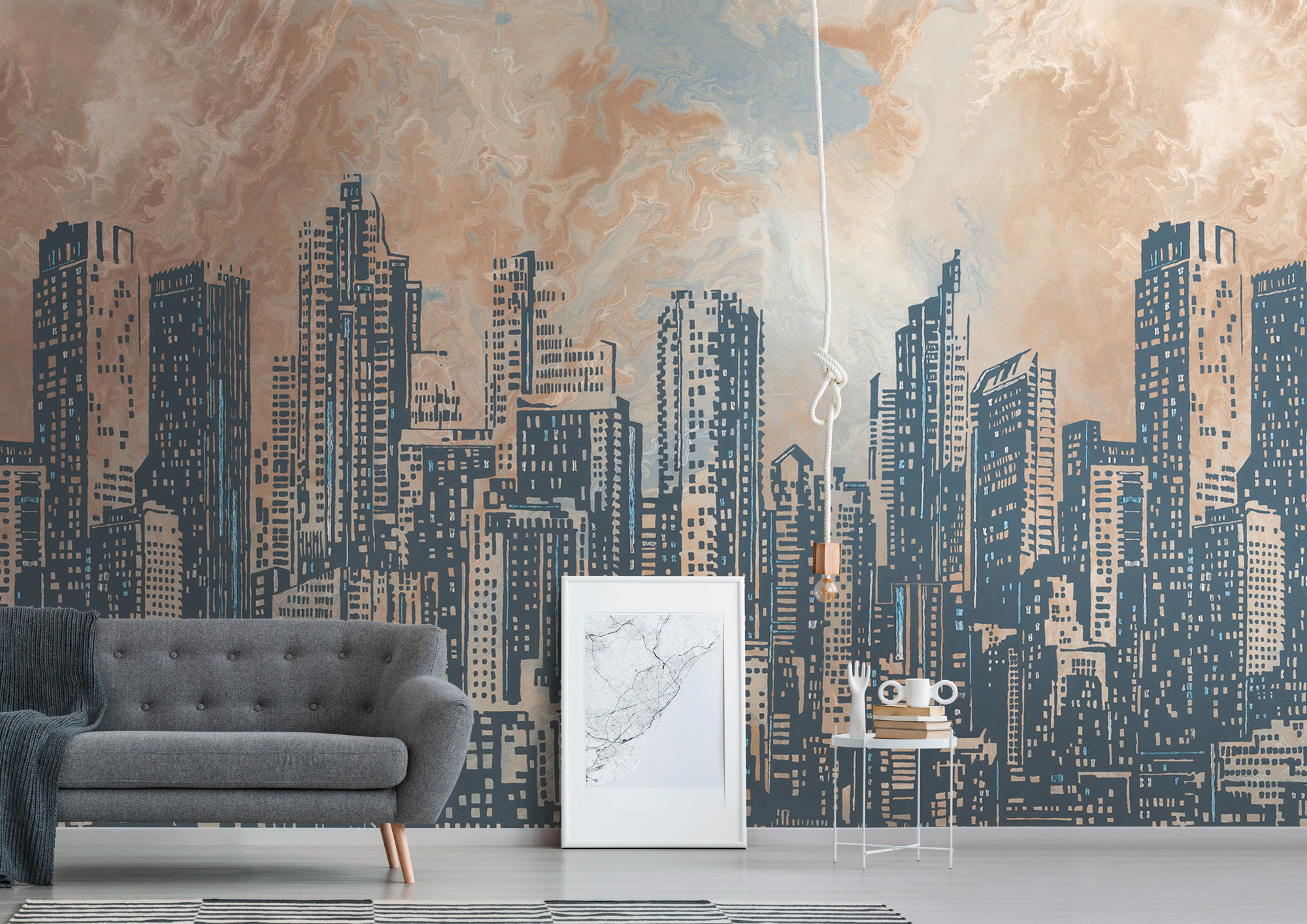 Livingwalls Fototapete Horizont Orange Grau und Blau 371 x 280 cm AS-393331 günstig online kaufen