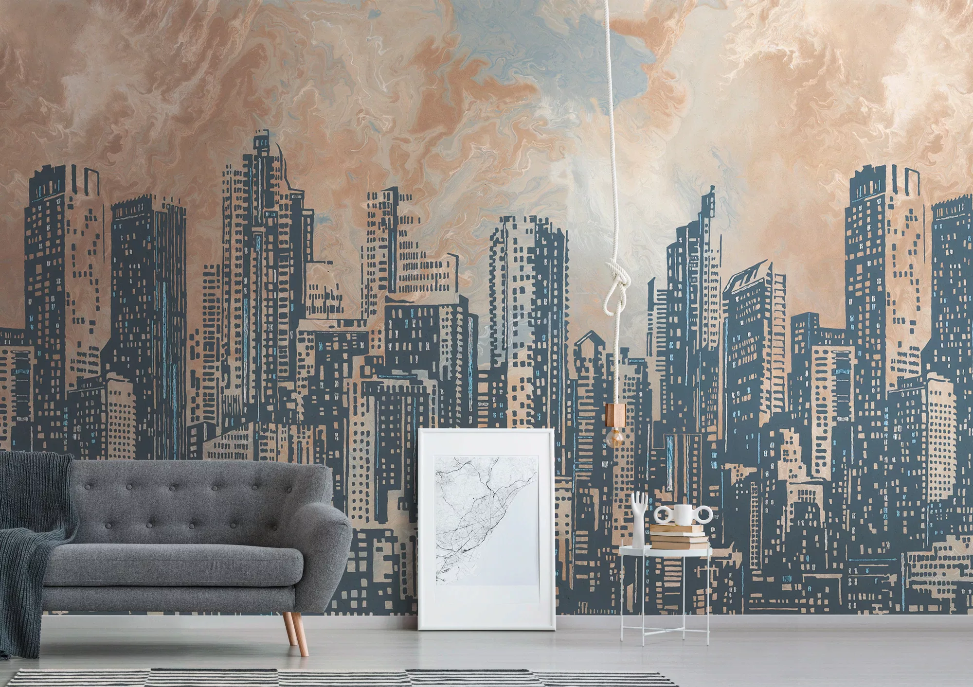 Livingwalls Fototapete Horizont Orange Grau und Blau 371 x 280 cm AS-393331 günstig online kaufen