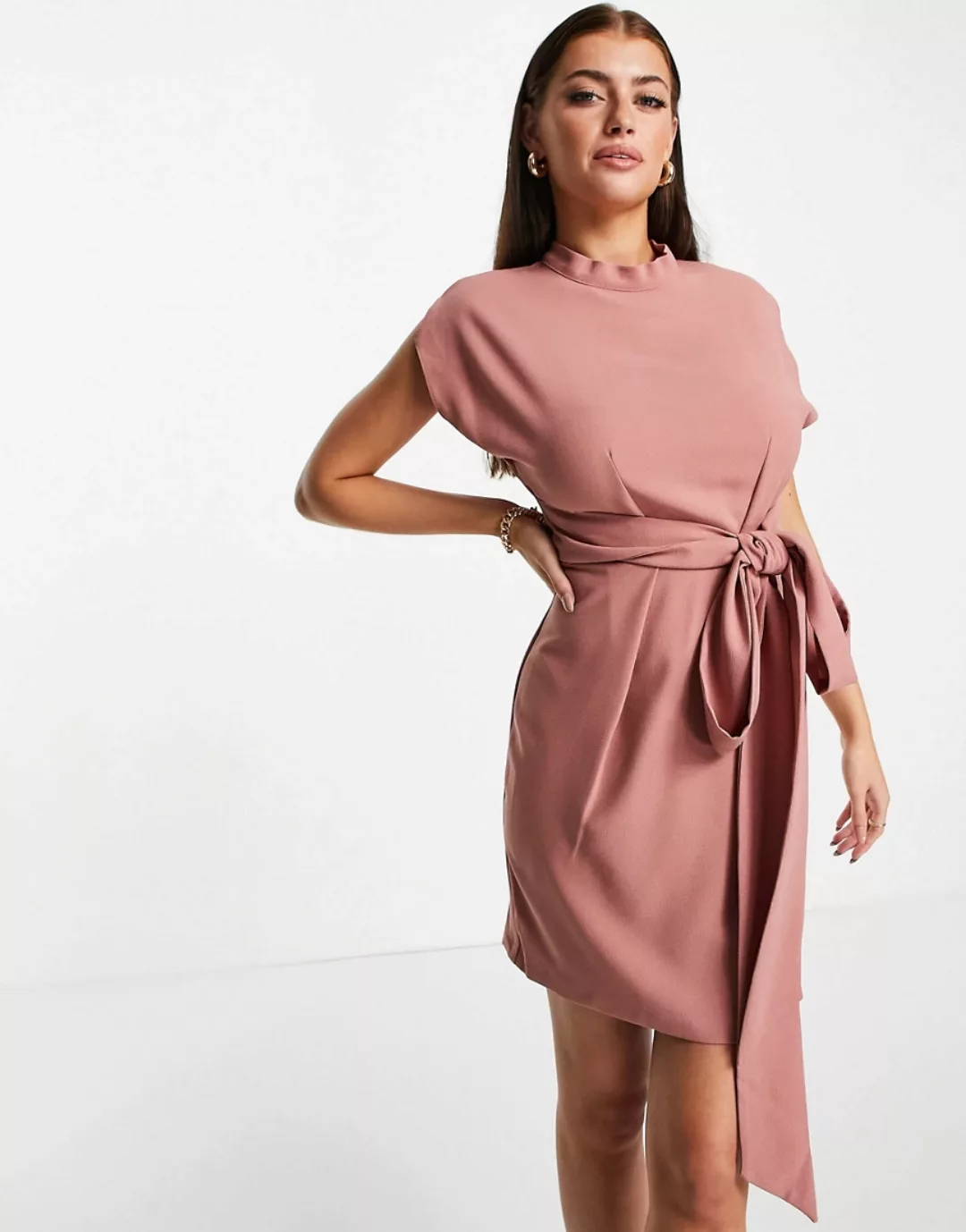 Closet London – Minikleid in Rosépink mit Bindegürtel in der Taille-Rosa günstig online kaufen