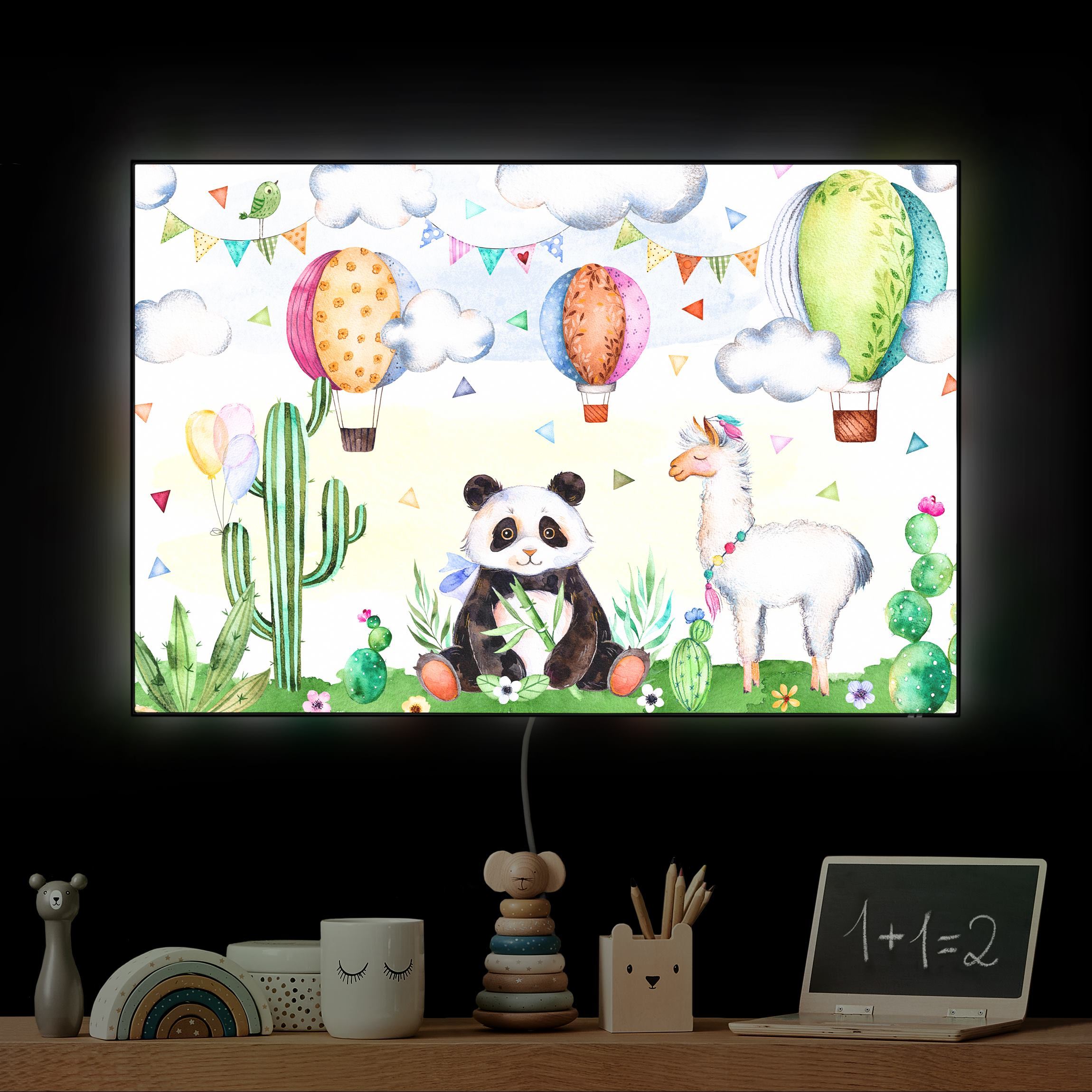 LED-Wechselbild Panda und Lama Aquarell günstig online kaufen