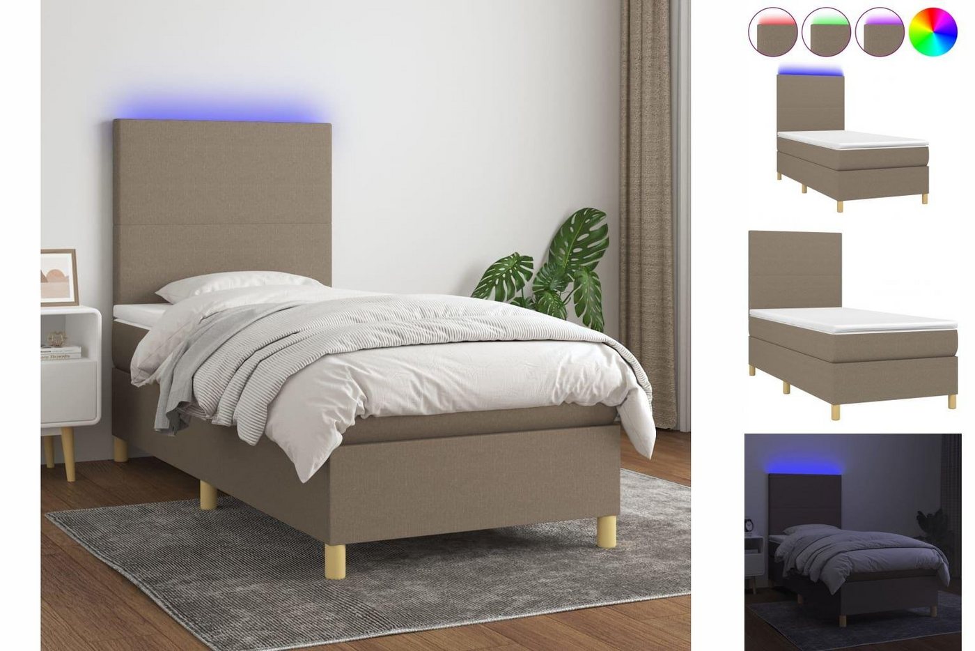 vidaXL Bettgestell Boxspringbett mit Matratze LED Taupe 90x200 cm Stoff Bet günstig online kaufen