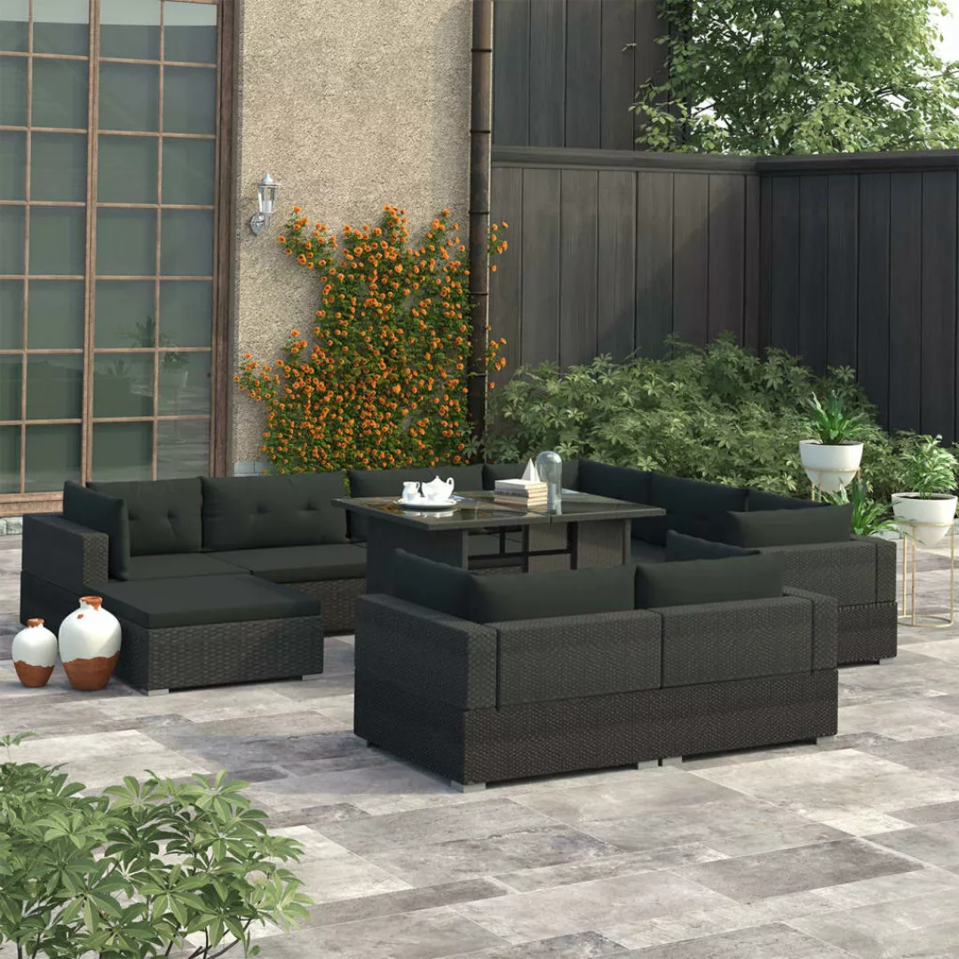 10-tlg. Garten-lounge-set Mit Auflagen Poly Rattan Schwarz günstig online kaufen