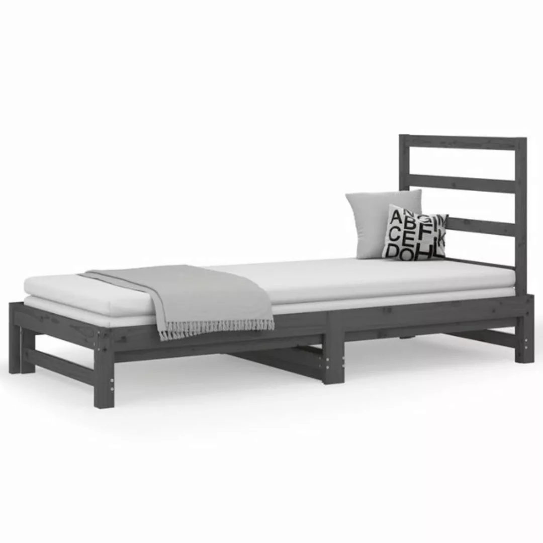furnicato Bett Tagesbett Ausziehbar Grau 2x(90x200) cm Massivholz Kiefer günstig online kaufen