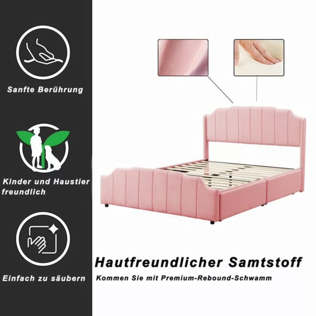 SOFTWEARY Polsterbett (Doppelbett mit Lattenrost und 2 Schubladen, 140x200 günstig online kaufen