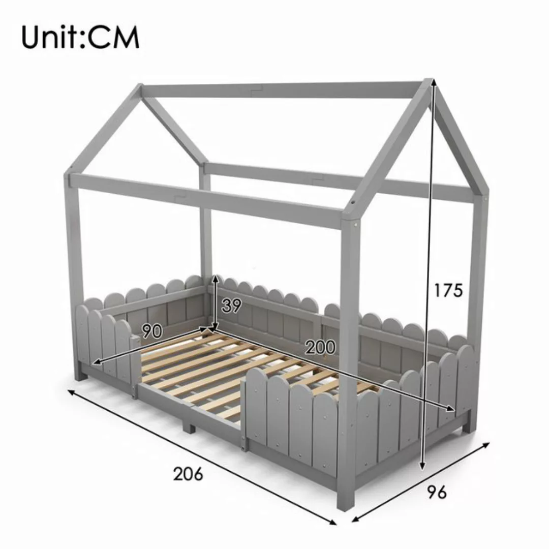 Refined Living Kinderbett Hausbett 90x200 cm, Jugendbett Holzbett Massivhol günstig online kaufen