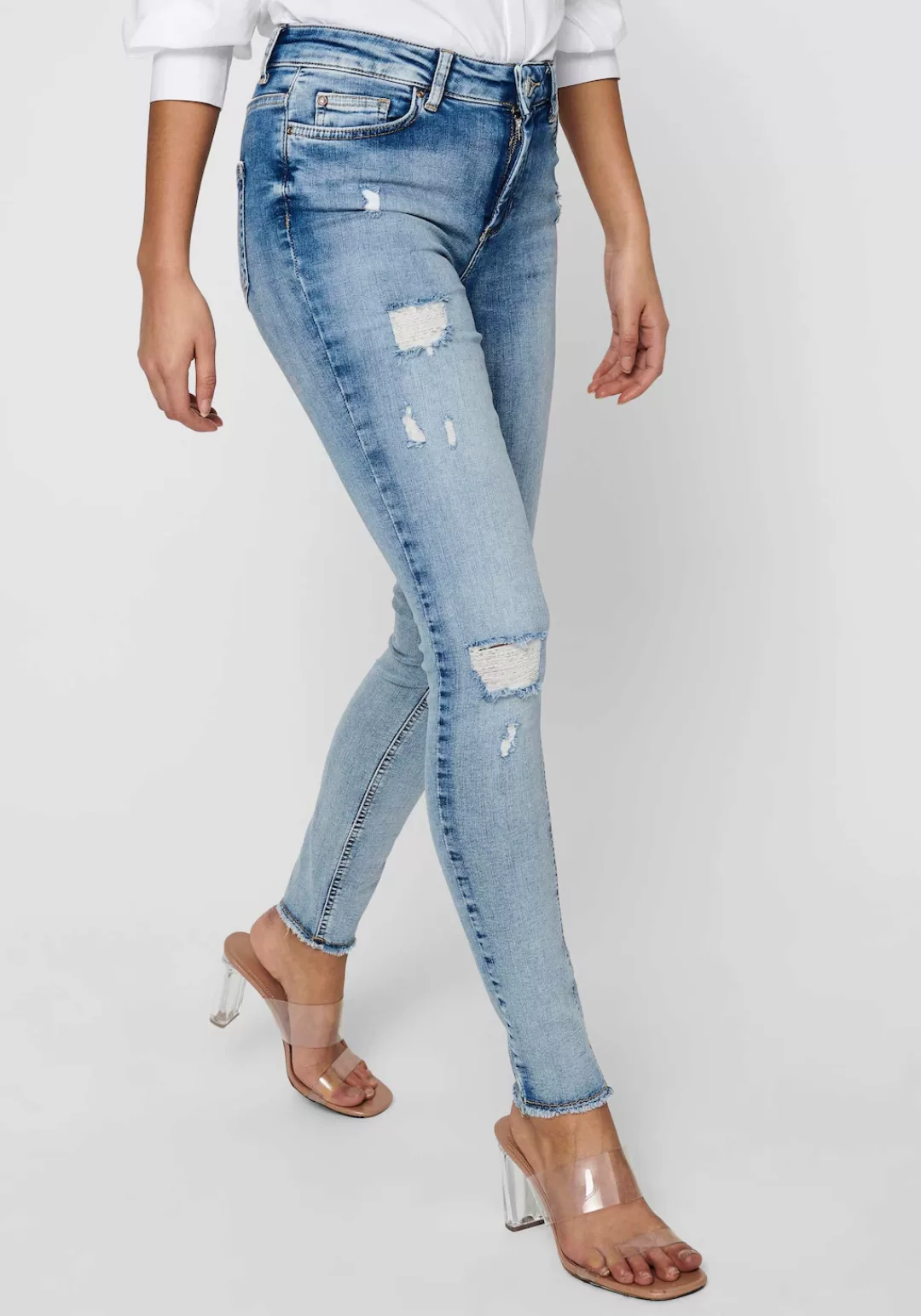 Only Blush Life Mid Waist Skinny Raw Ankle Dt Jeans XL Light Blue Denim günstig online kaufen