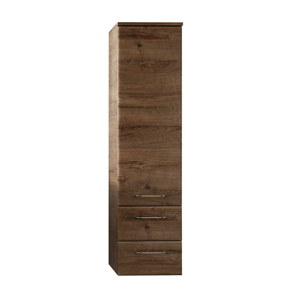 Hochschrank Badschrank mit Holzwerkstoff Oberfläche und Metallgriffen günstig online kaufen