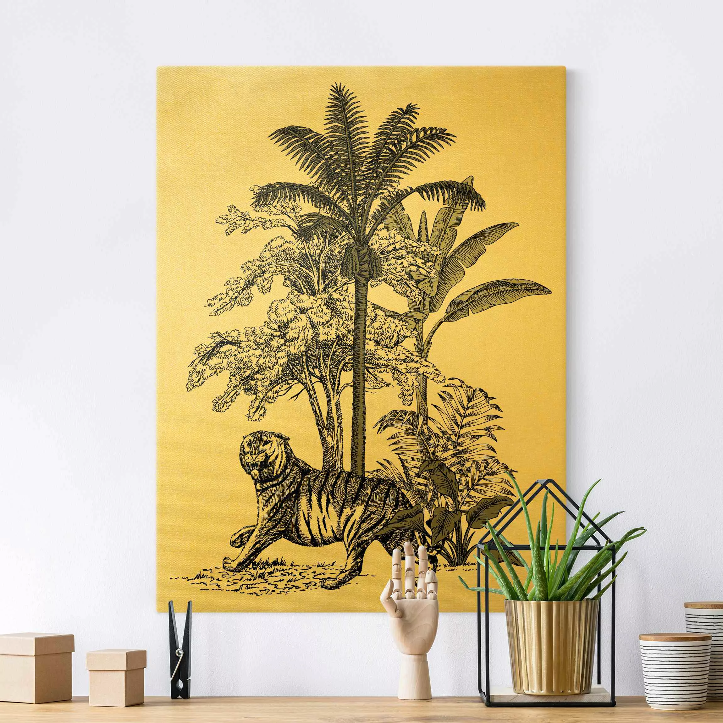 Leinwandbild Vintage Illustration - Stolzer Tiger günstig online kaufen