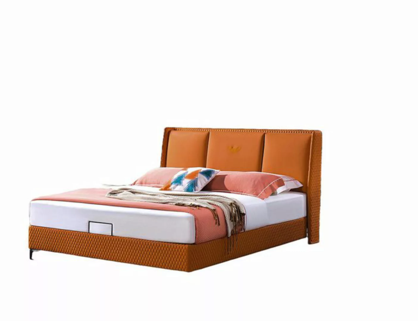 Xlmoebel Bett Luxuriöses Doppelbett in Orange mit gepolstertem Kopfteil für günstig online kaufen