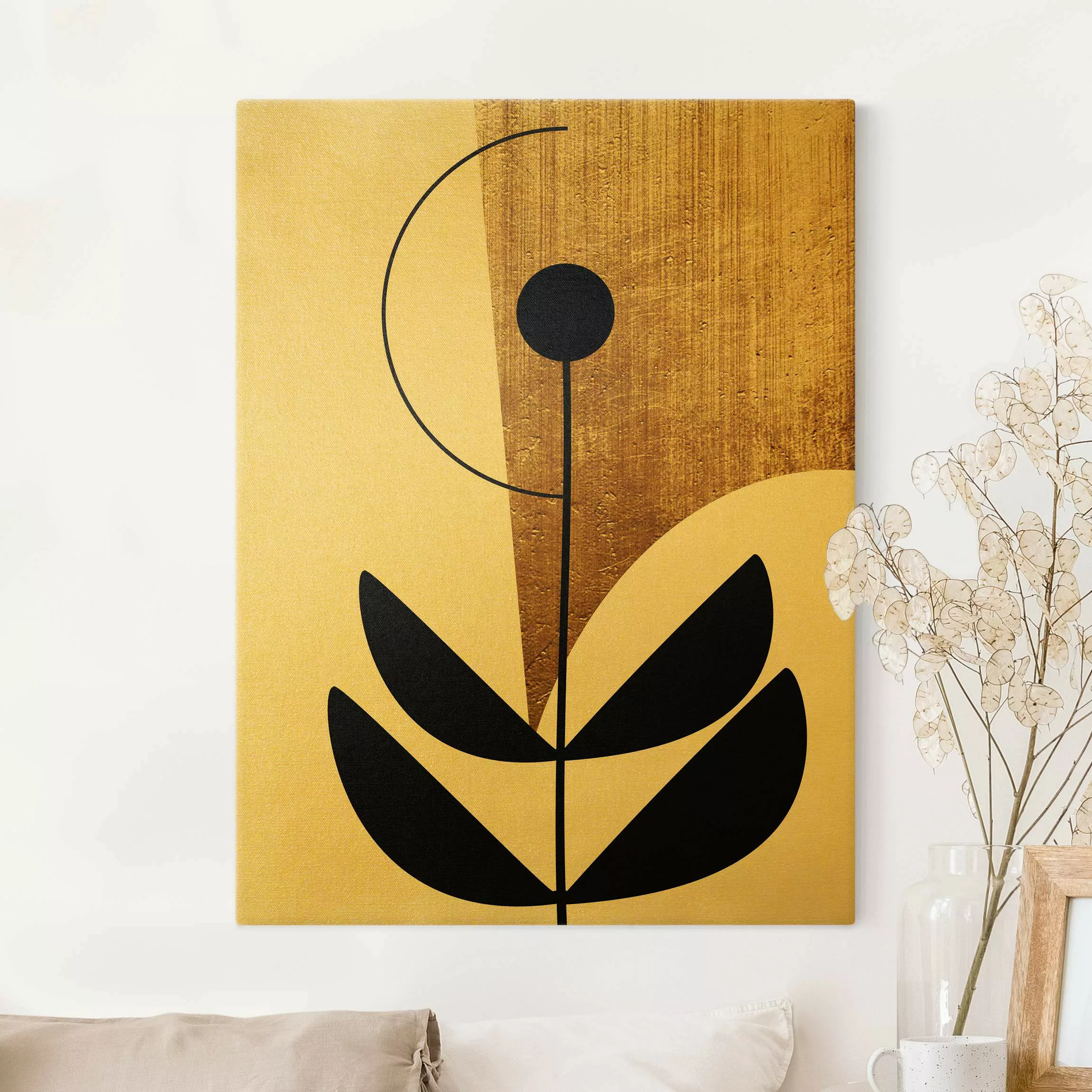 Leinwandbild Abstrakte Formen - Blume Gold günstig online kaufen