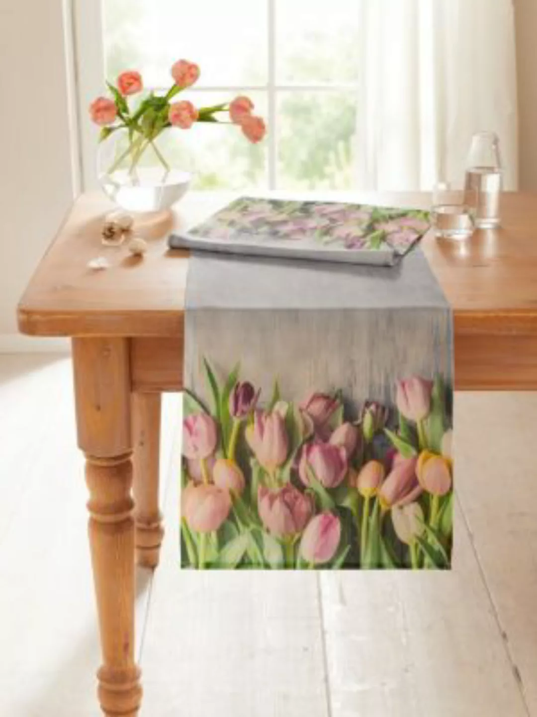 HOME Living Tischläufer SPAR-SET 2x Tulpenblüten Tischläufer grau günstig online kaufen