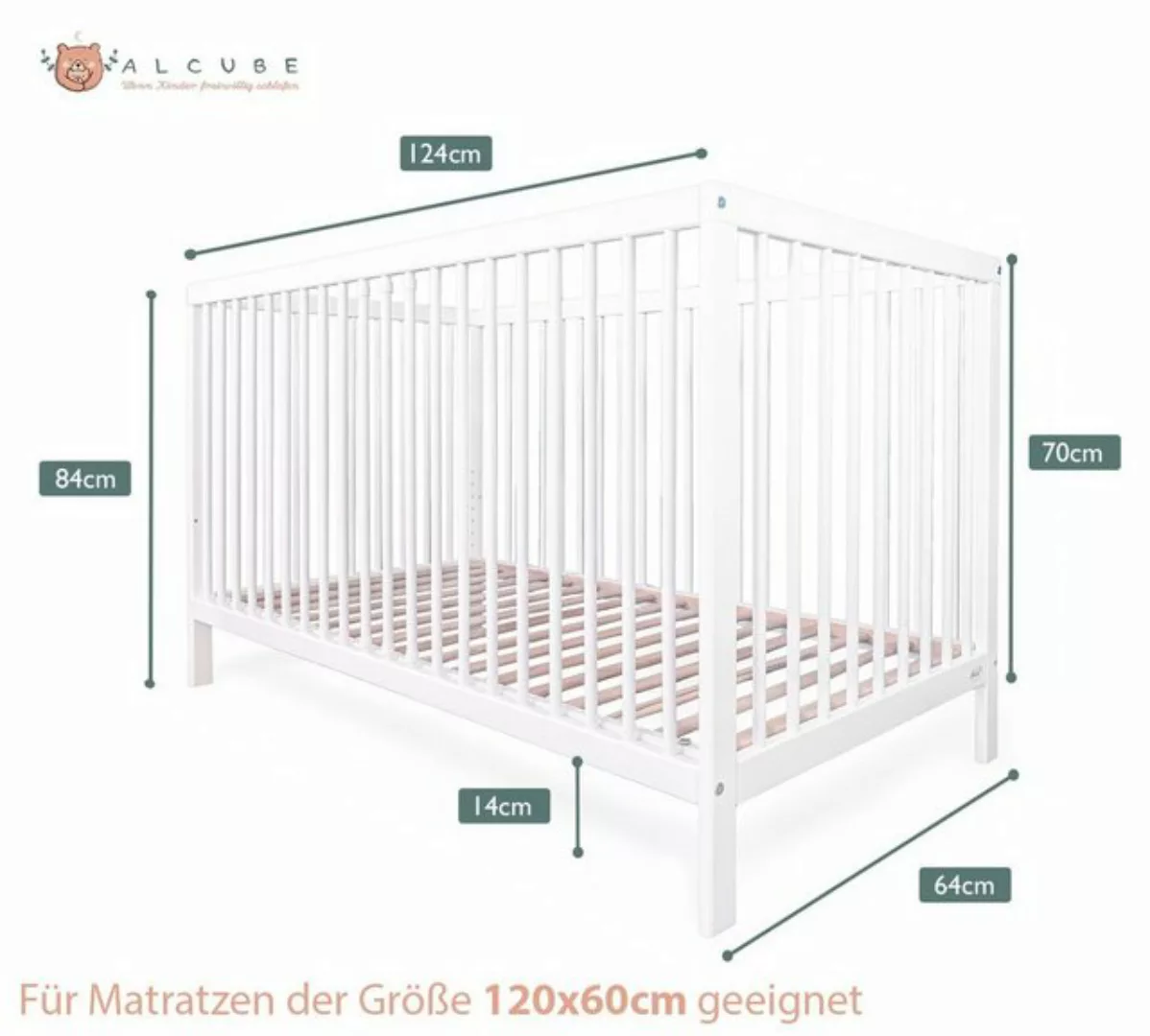 Alcube Komplettbett TONI, Babybett 60x120 mit Matratze ohne Schubladen aus günstig online kaufen