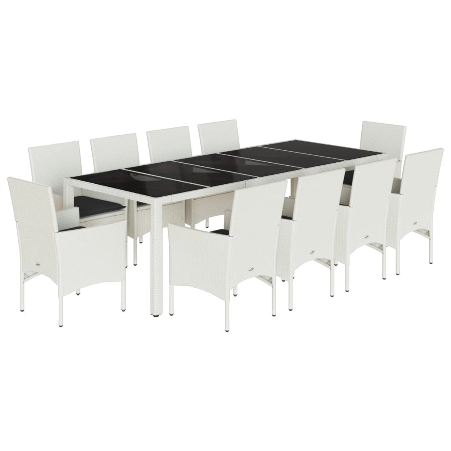 vidaXL 11-Tlg Garten-Essgruppe mit Kissen Weiß Poly Rattan und Glas 3278598 günstig online kaufen