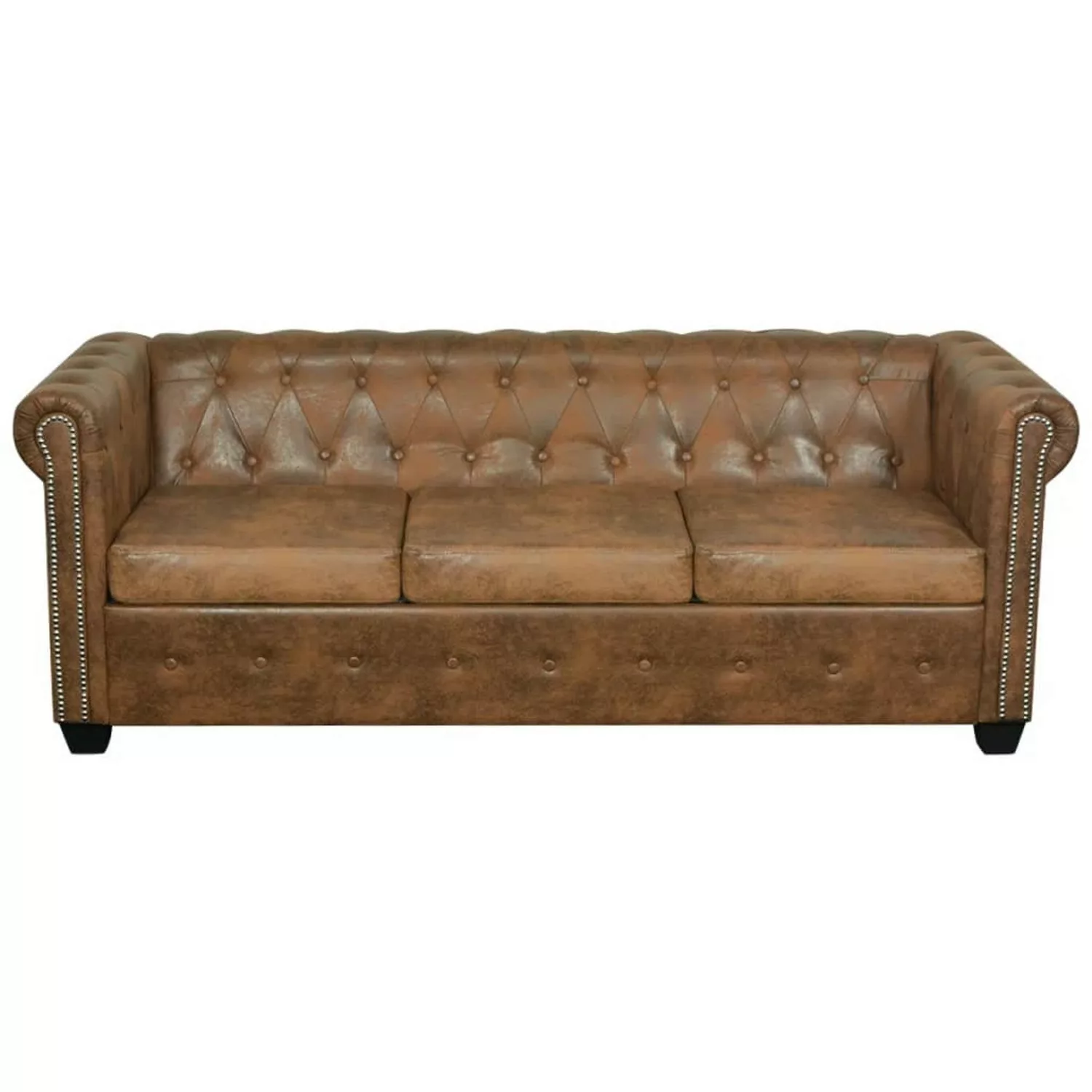 vidaXL Chesterfield-Sofa 3-Sitzer Kunstleder Braun günstig online kaufen