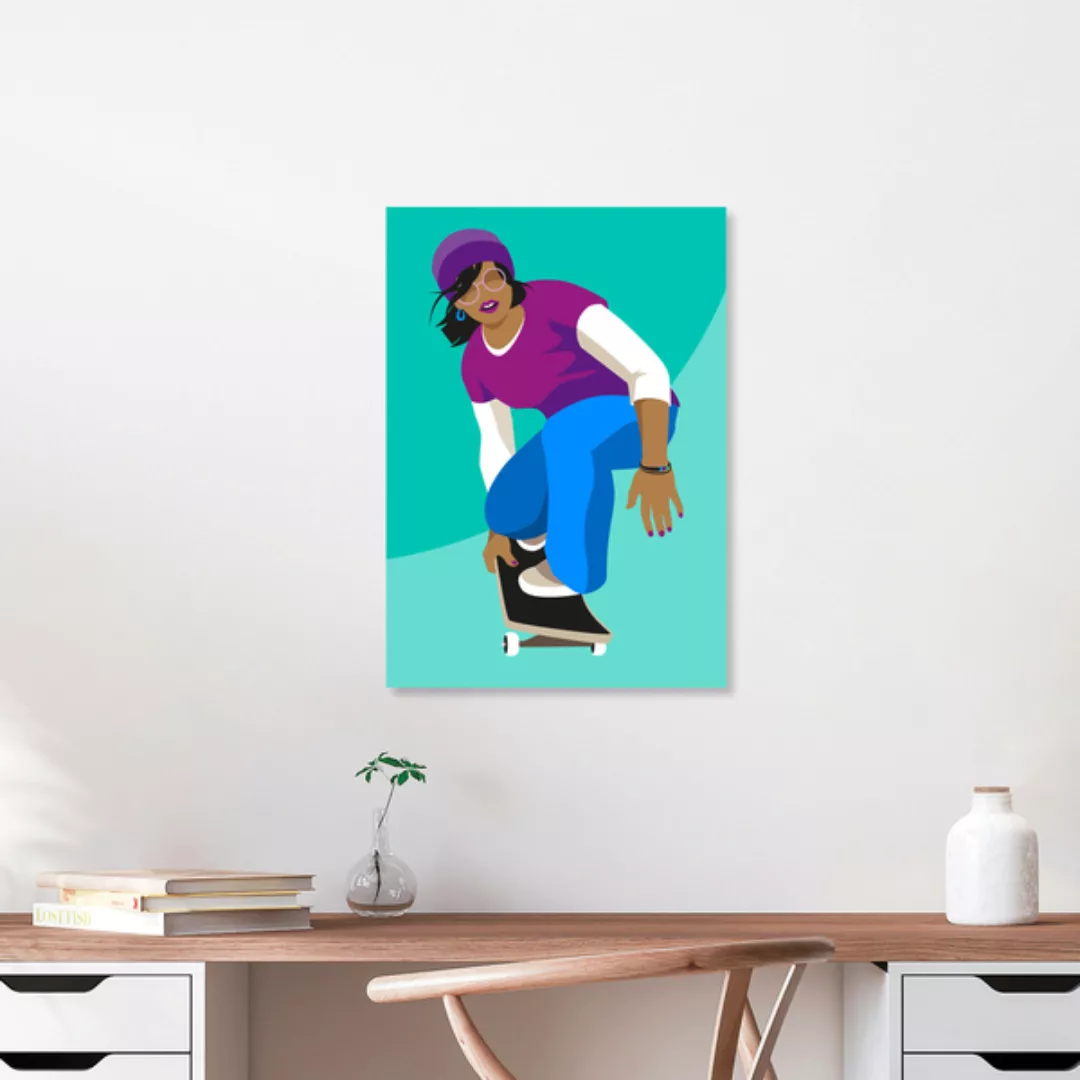 Poster / Leinwandbild - Skater Girl Illustration – Teenager-mädchen Fährt S günstig online kaufen