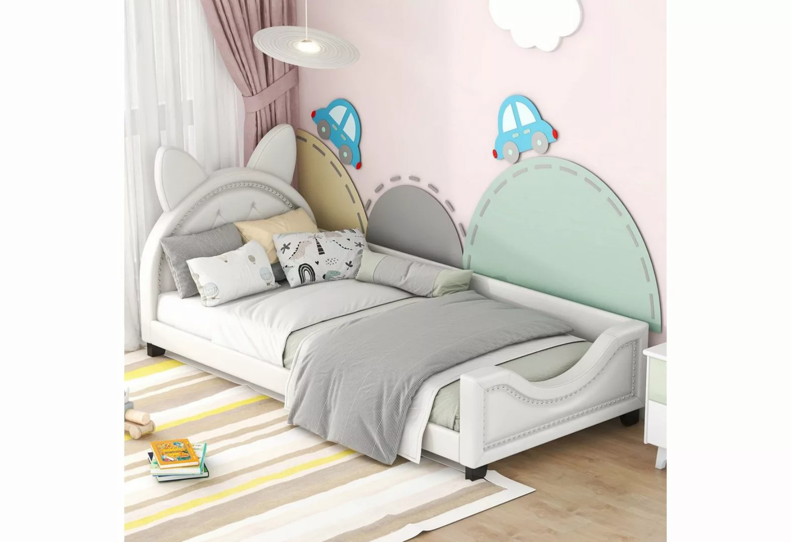 SOFTWEARY Kinderbett Einzelbett mit Lattenrost und Kopfteil (90x200 cm), Po günstig online kaufen