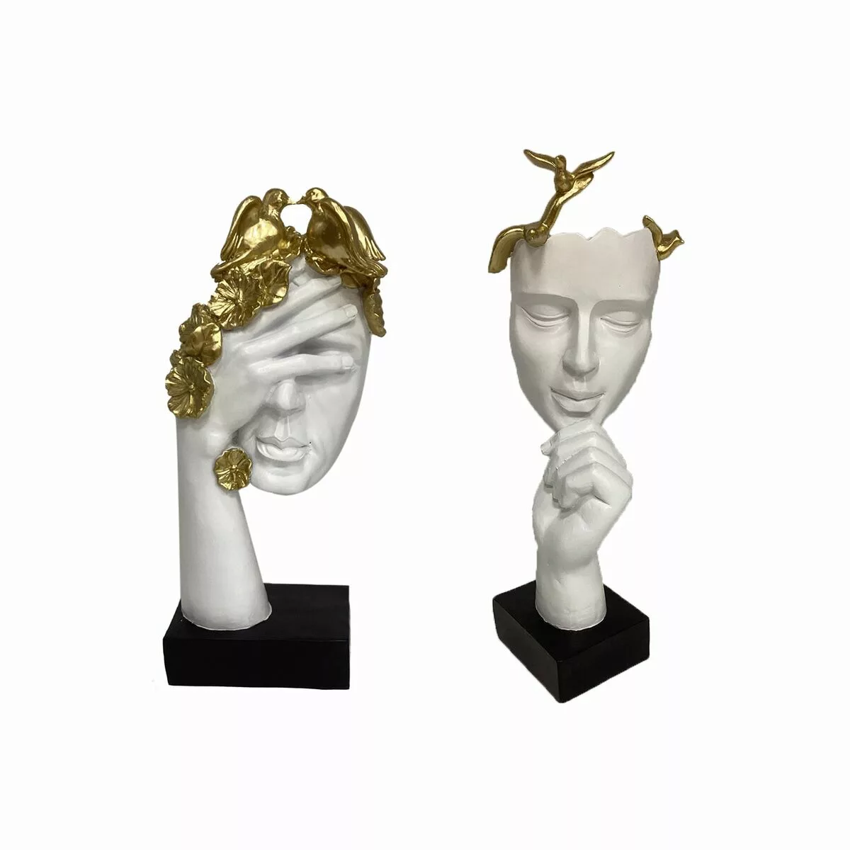 Deko-figur Dkd Home Decor Gesicht Golden Weiß Harz (14,5 X 9,5 X 31 Cm) (2 günstig online kaufen