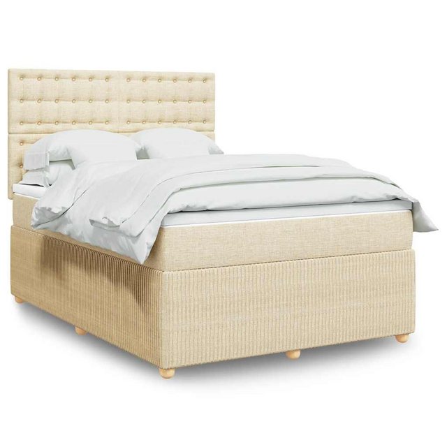 vidaXL Boxspringbett, Boxspringbett mit Matratze Creme 140x190 cm Stoff günstig online kaufen