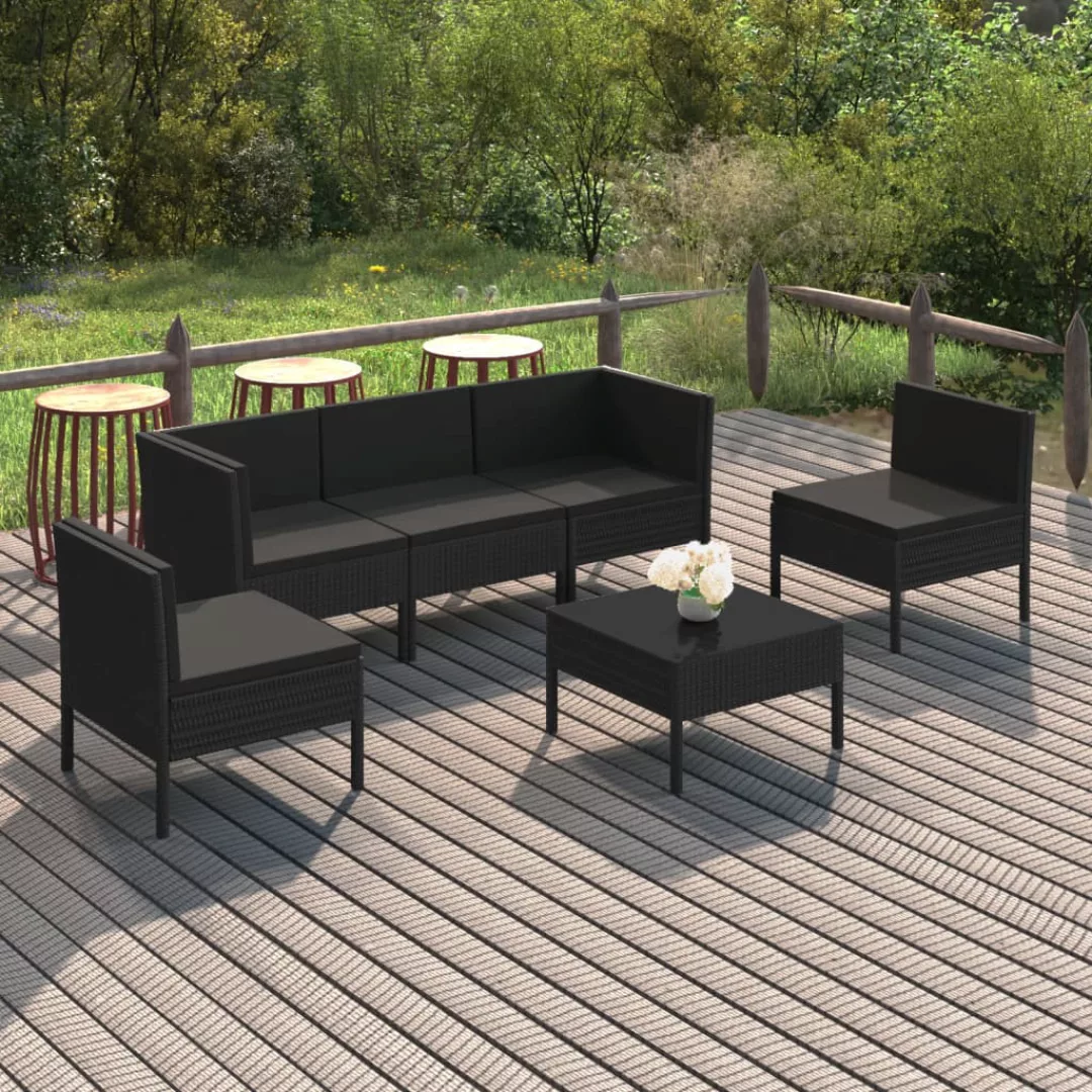 6-tlg. Garten-lounge-set Mit Auflagen Poly Rattan Schwarz günstig online kaufen