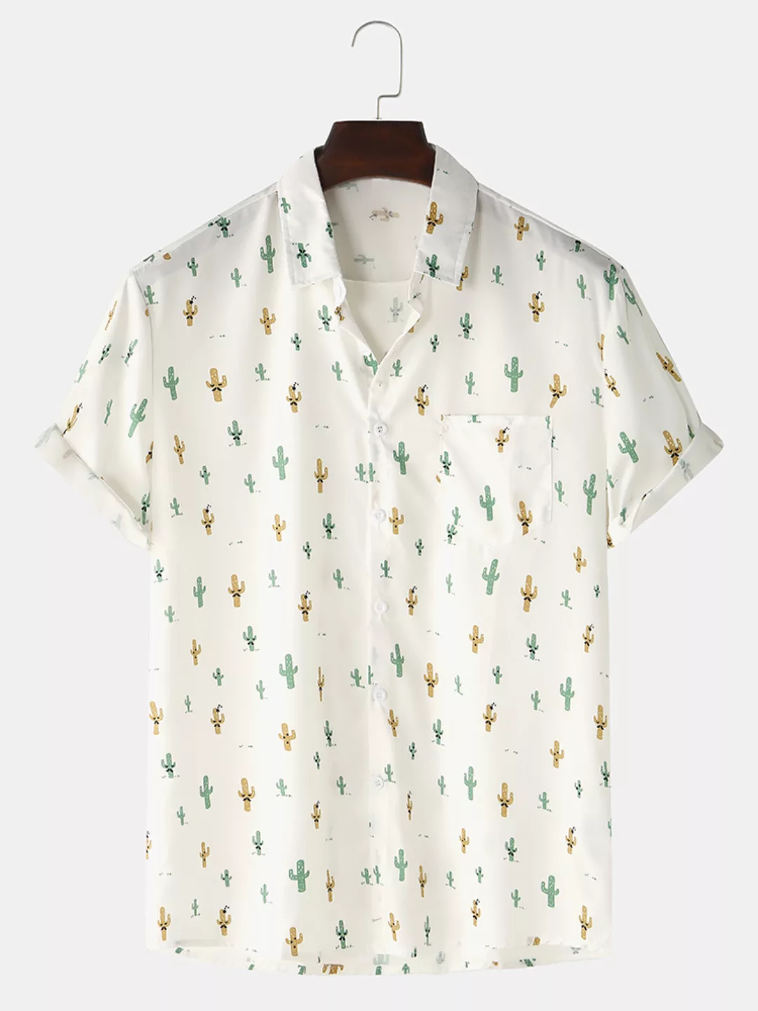 Herren Small Cactus Print Lose leichte Brusttasche Kurzarmhemden günstig online kaufen