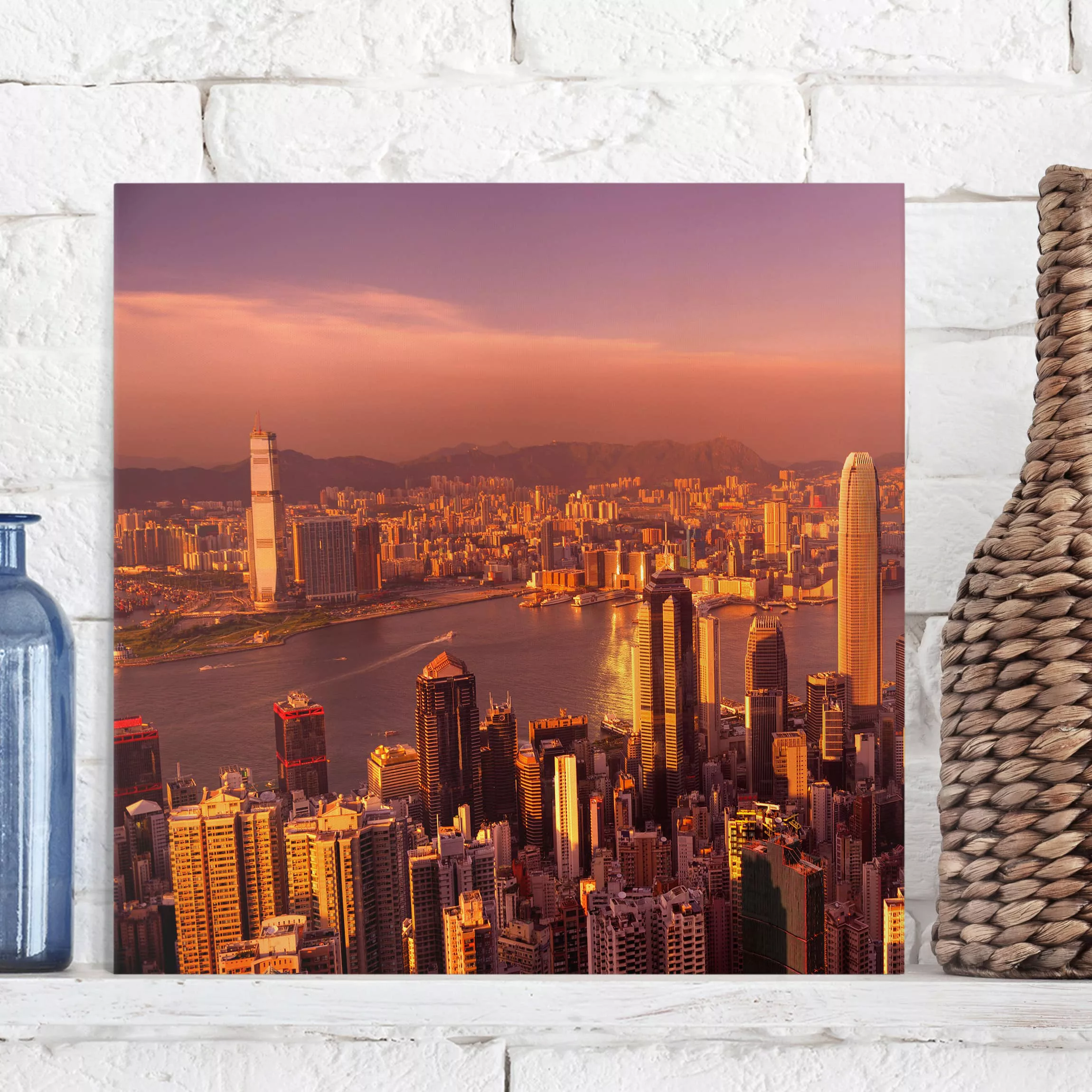 Leinwandbild Architektur & Skyline - Quadrat Hongkong Sunset günstig online kaufen