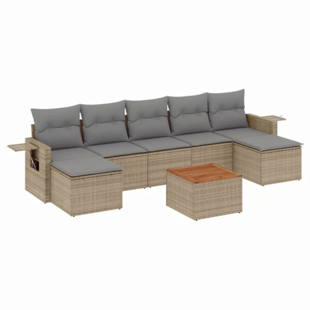 vidaXL Sofaelement 8-tlg. Garten-Sofagarnitur mit Kissen Beige Poly Rattan günstig online kaufen