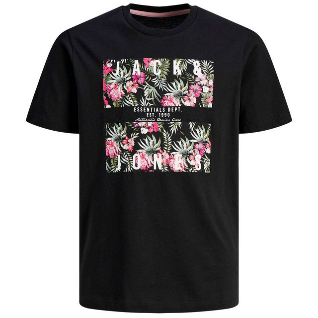 Jack & Jones Rundhalsshirt Große Größen Herren T-Shirt schwarz Blumen-Logo günstig online kaufen